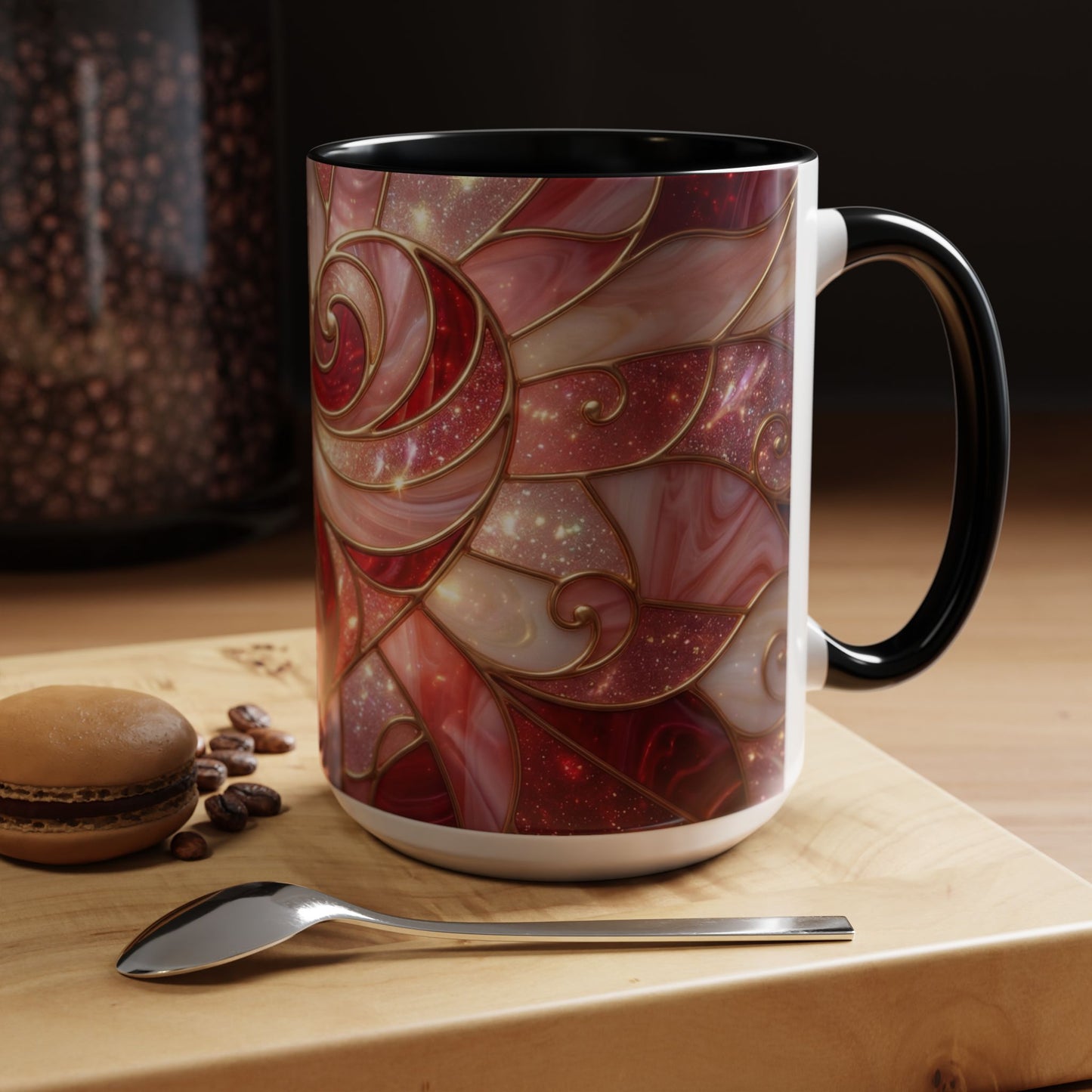 Stained Glass Heart Mug, Valentine Coffee Mug, Romantic Love Cup, Pink Red Ceramic Mug, Gift For Her, Anniversary Gift