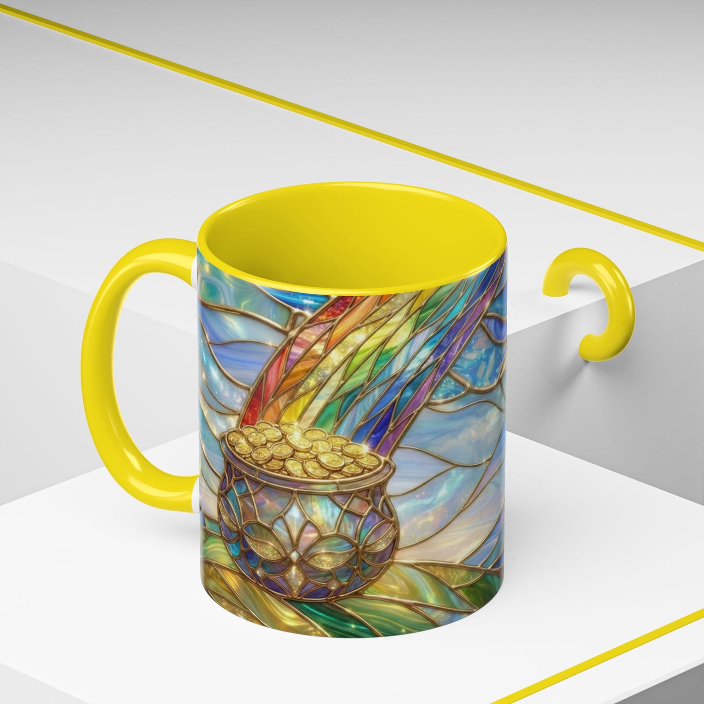 Stained Glass Rainbow Mug, Pot Of Gold Coffee Cup, St Patricks Day Gift, Magical Fantasy Tea Cup, Lucky Irish Leprechaun, Colorful Art