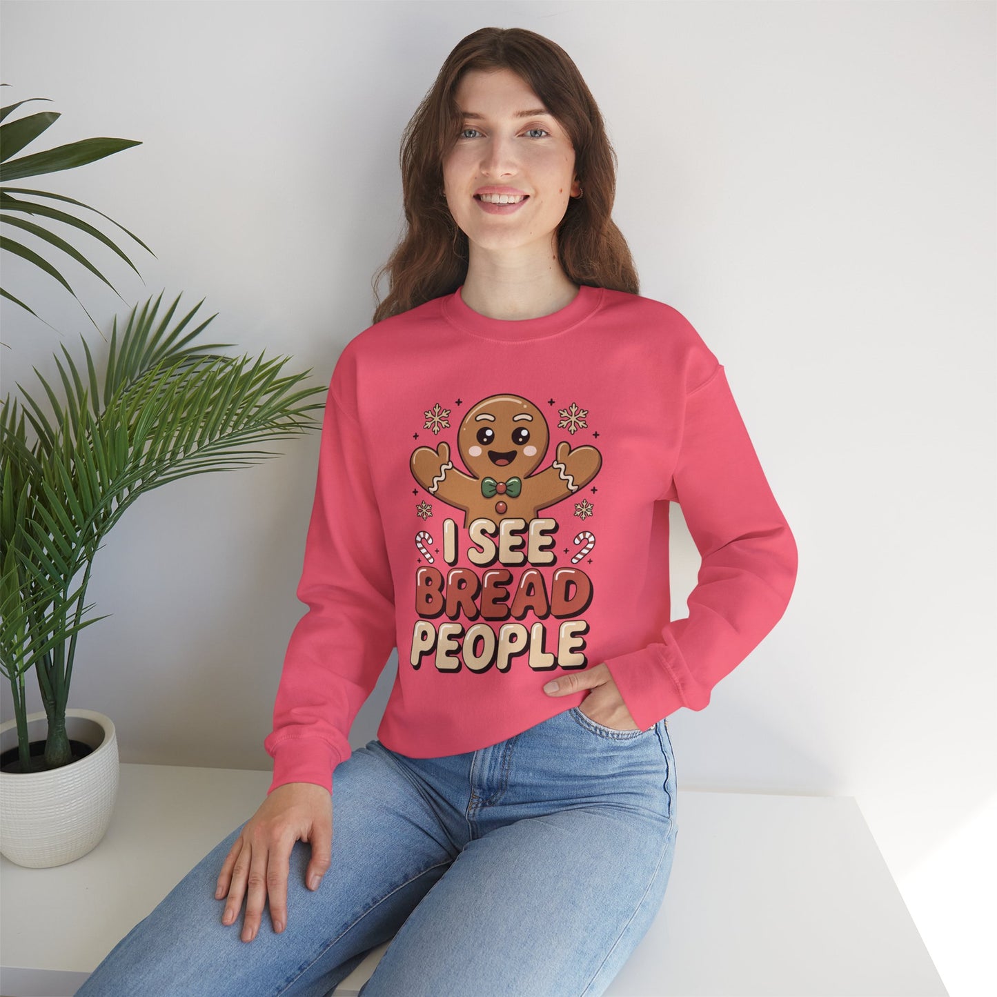 I See Bread People Christmas Sweatshirt, Funny Gingerbread Holiday Sweater, Unisex Crewneck, Cute Christmas Gift For Friends And Family
