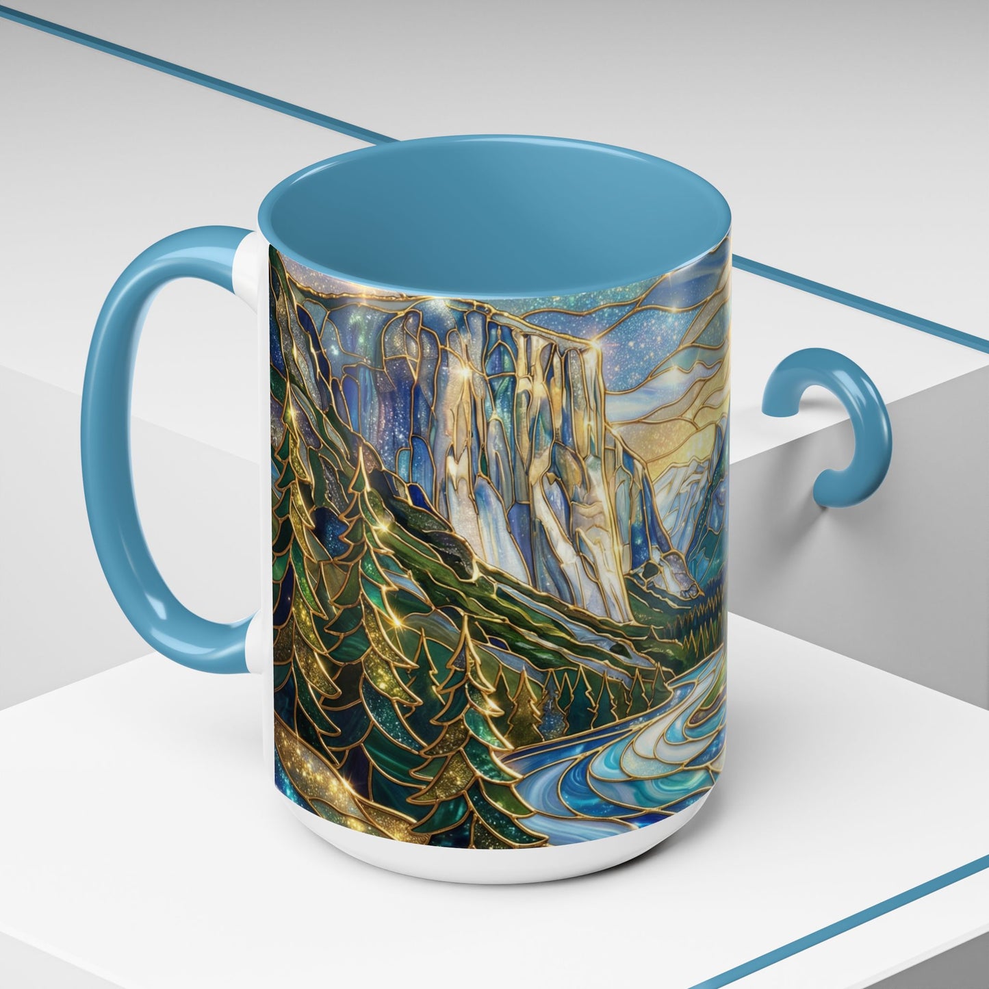 Stained Glass Yosemite Mug, Yosemite Mountain Coffee Cup, Waterfall Landscape Art Mug, Scenic Nature Mug, Yosemite Gift, Outdoor Lover Gift