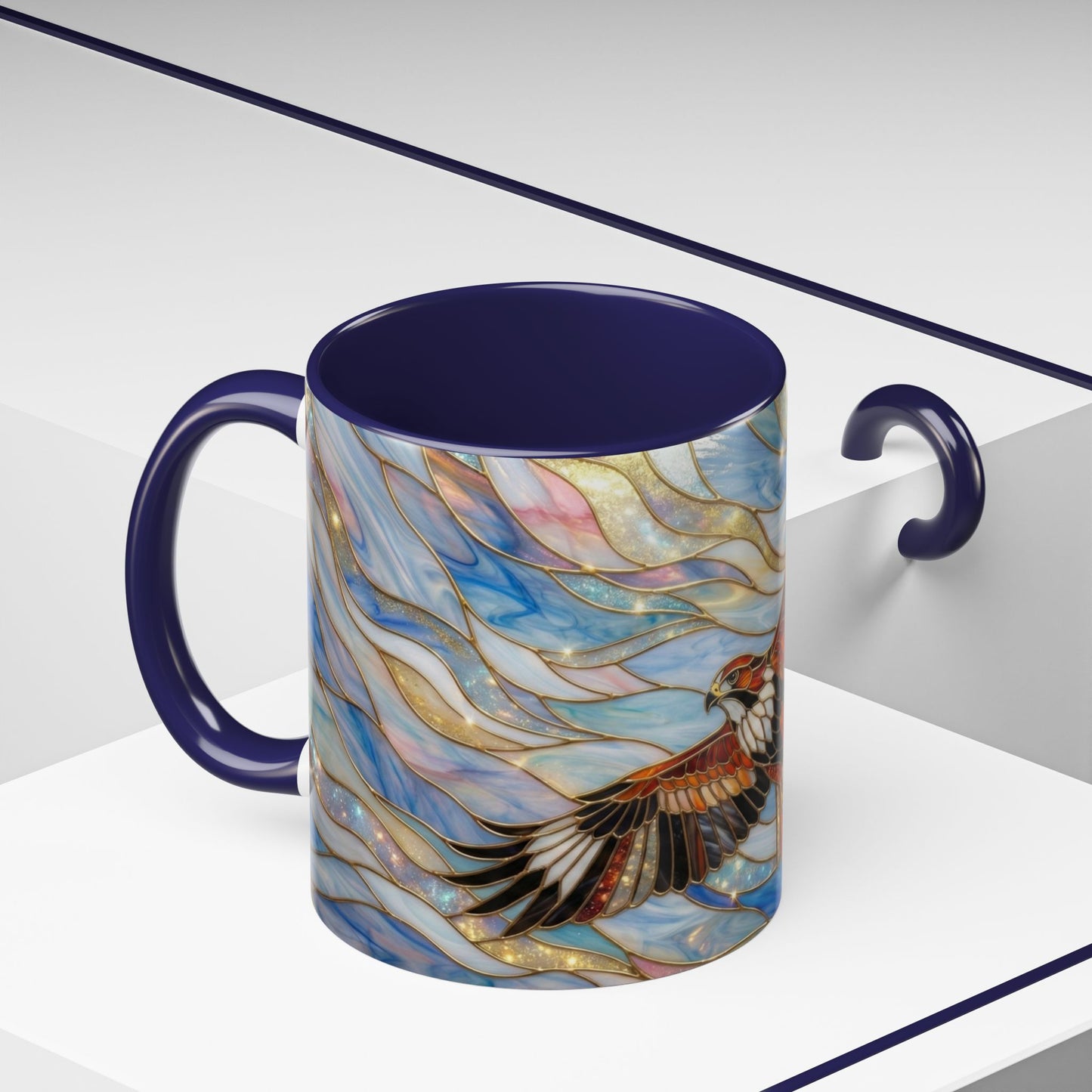 Hawk Coffee Mug, Stained Glass Hawk Mug, Bird of Prey Art Mug, Nature Lover Gift, Unique Ceramic Coffee Cup, 11oz 15oz Wildlife Mug