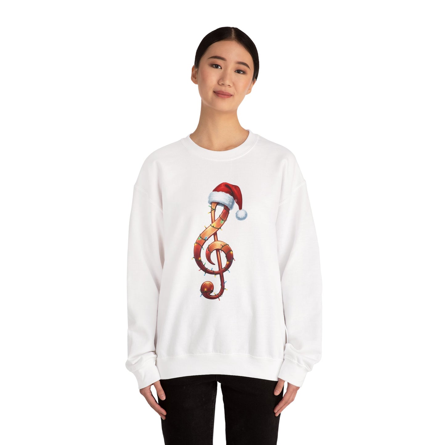 Christmas treble clef sweatshirt, music note Santa hat shirt, Christmas lights music lover sweater, musician holiday crewneck, Xmas gift