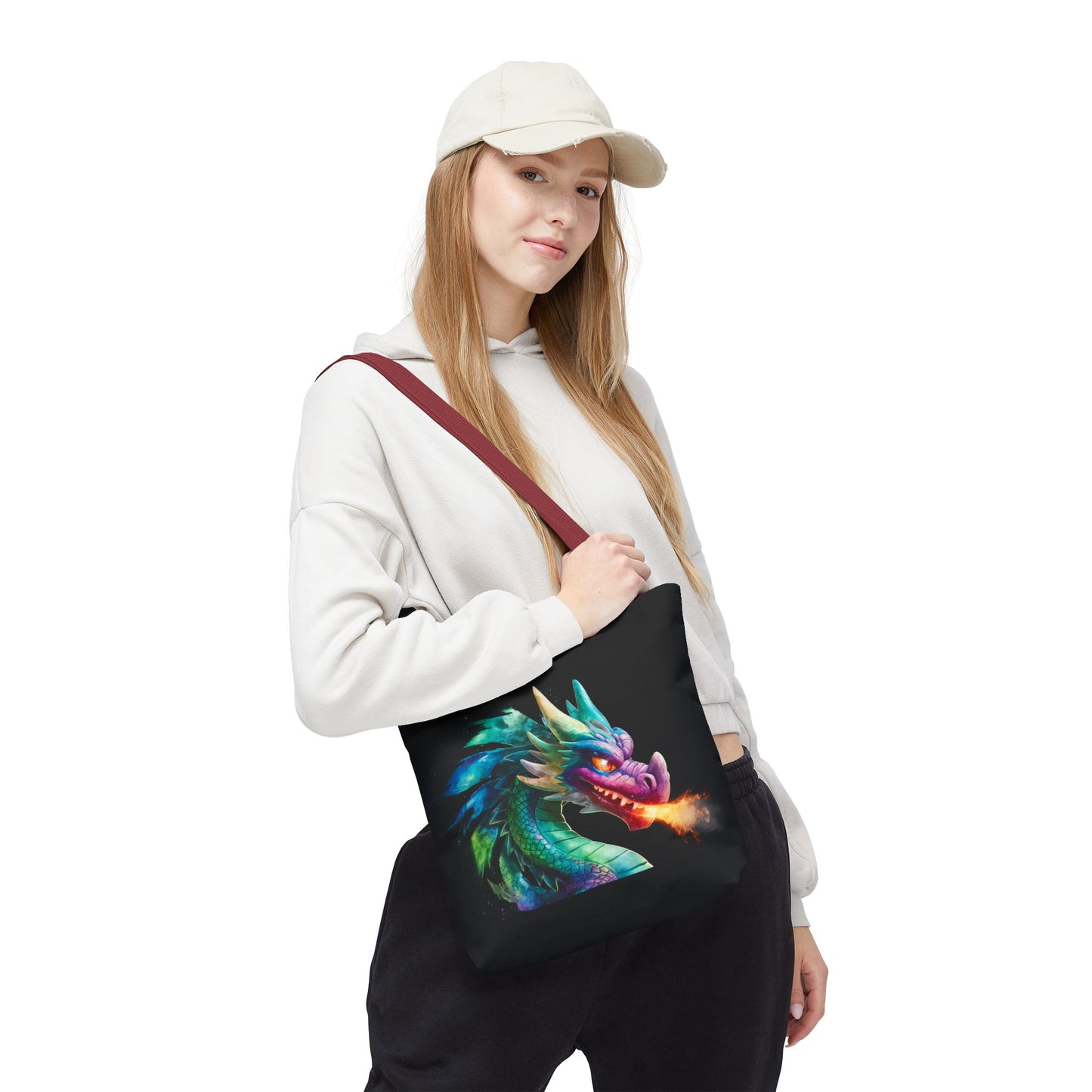 Double-Sided Fierce Dragon Canvas Tote - Colorful Fire-Breathing Fantasy, Eco Reusable Bag, Gift for Dragon Lover