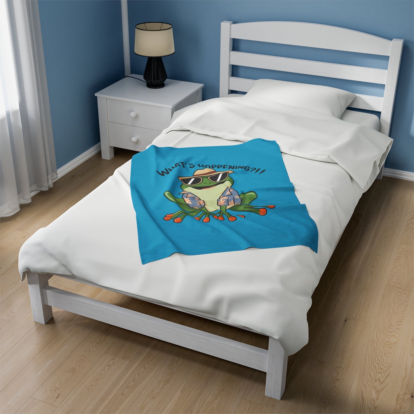 Plush Blanket - Frog What's Hoppening Pun Design