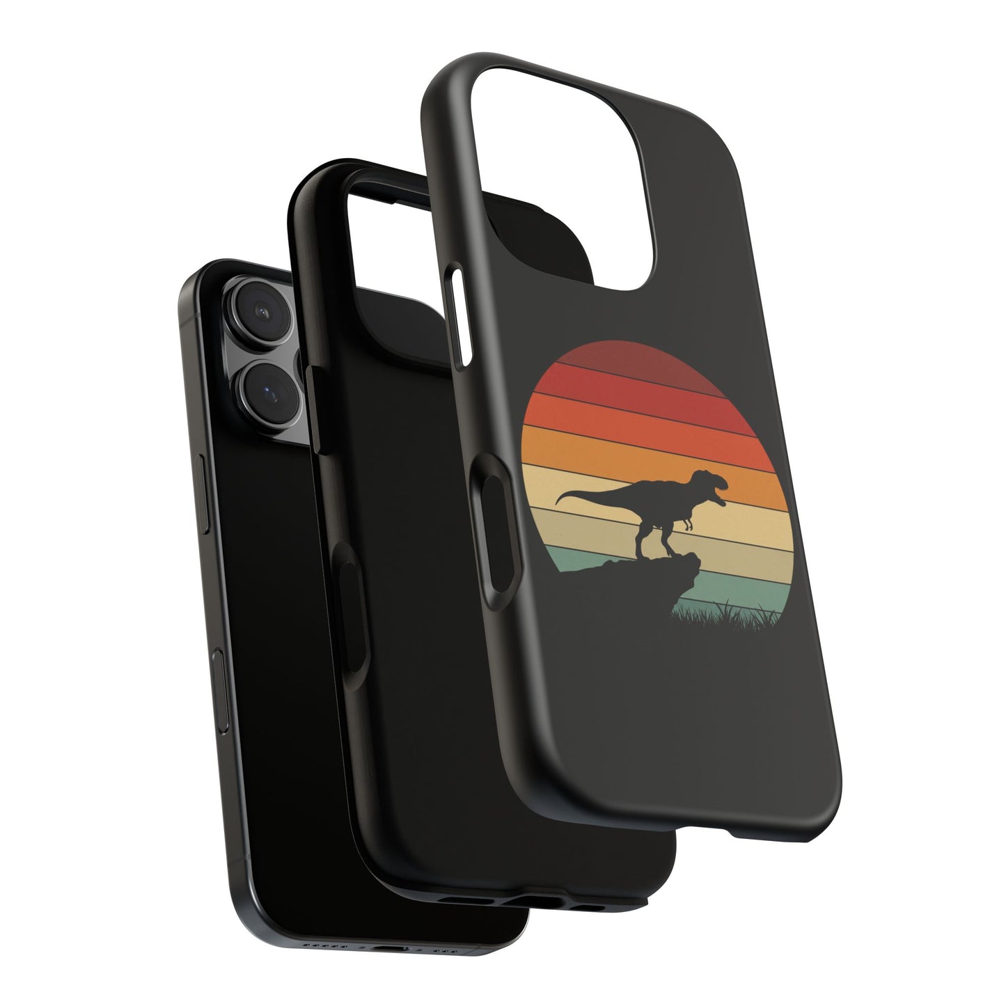 Retro Sunset Dinosaur iPhone Case | T‑Rex Silhouette Vintage Phone Cover for iPhone 14/15/16 Pro | Aesthetic Dinosaur Gift
