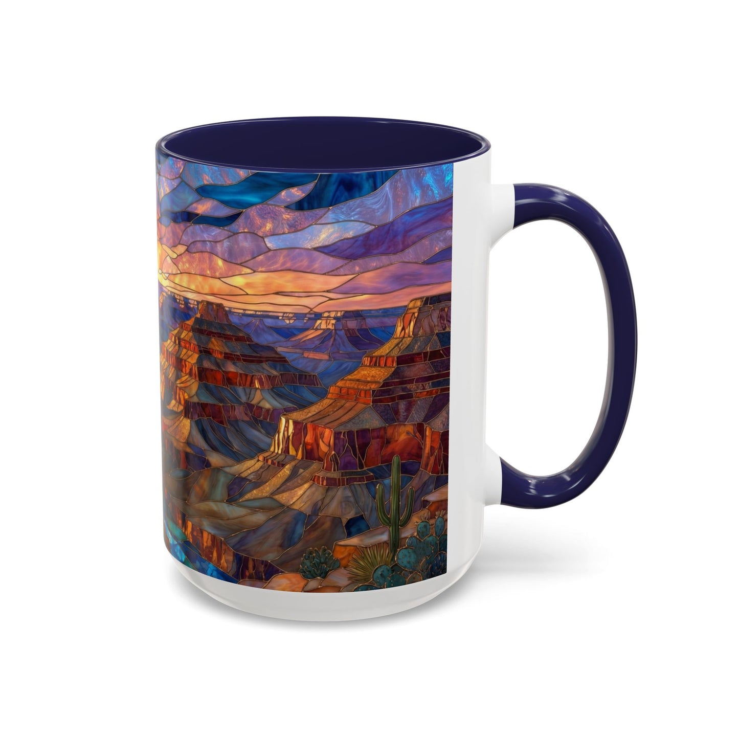 Stained Glass Grand Canyon Mug, Southwest Landscape Coffee Cup, Sunset Canyon Art Mug, Nature Gift For Hikers, Colorful Scenic Grand Canyon Illustration