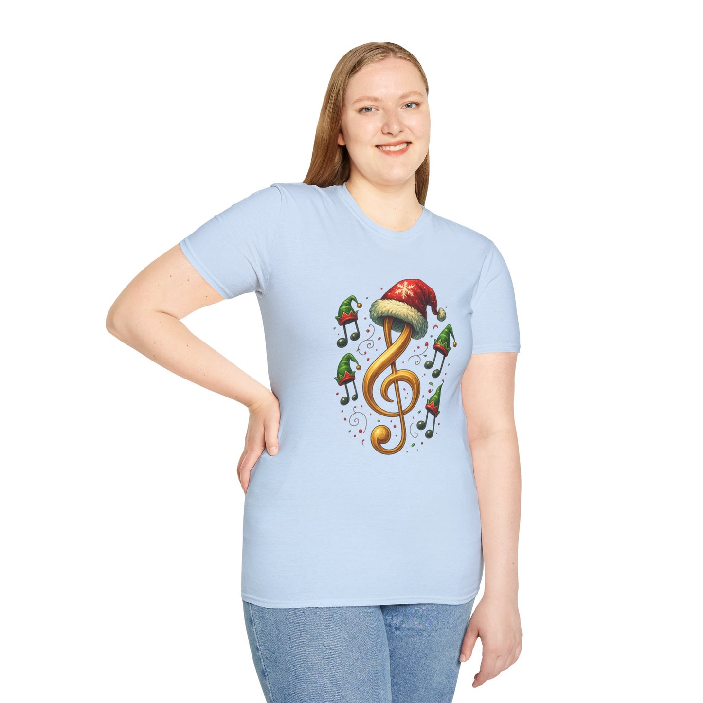 Christmas Music Shirt, Treble Clef Santa Hat Tee, Music Notes Elf Hats Christmas Shirt, Holiday Music Lover Gift, Funny Music Teacher Tee