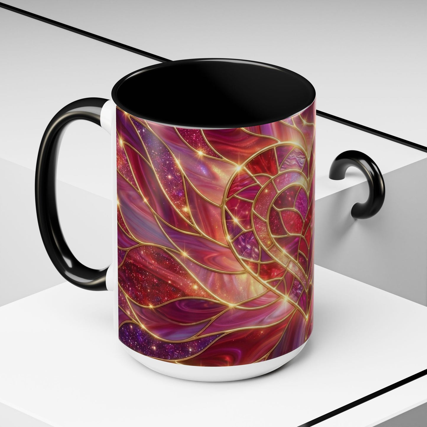 Stained Glass Heart Mug, Valentine Coffee Mug, Romantic Love Mug, Pink Red Ceramic Cup, Gift For Her, Anniversary Gift Mug