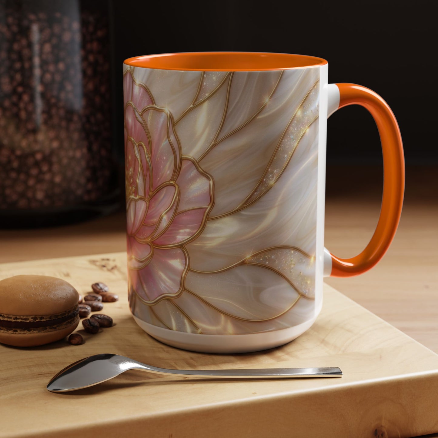 Pink Peony Stained Glass Mug, Gold Floral Coffee Cup, Elegant Flower Gift For Her, Fairycore Tea Cup, Mothers Day Present, Pearl Art Decor