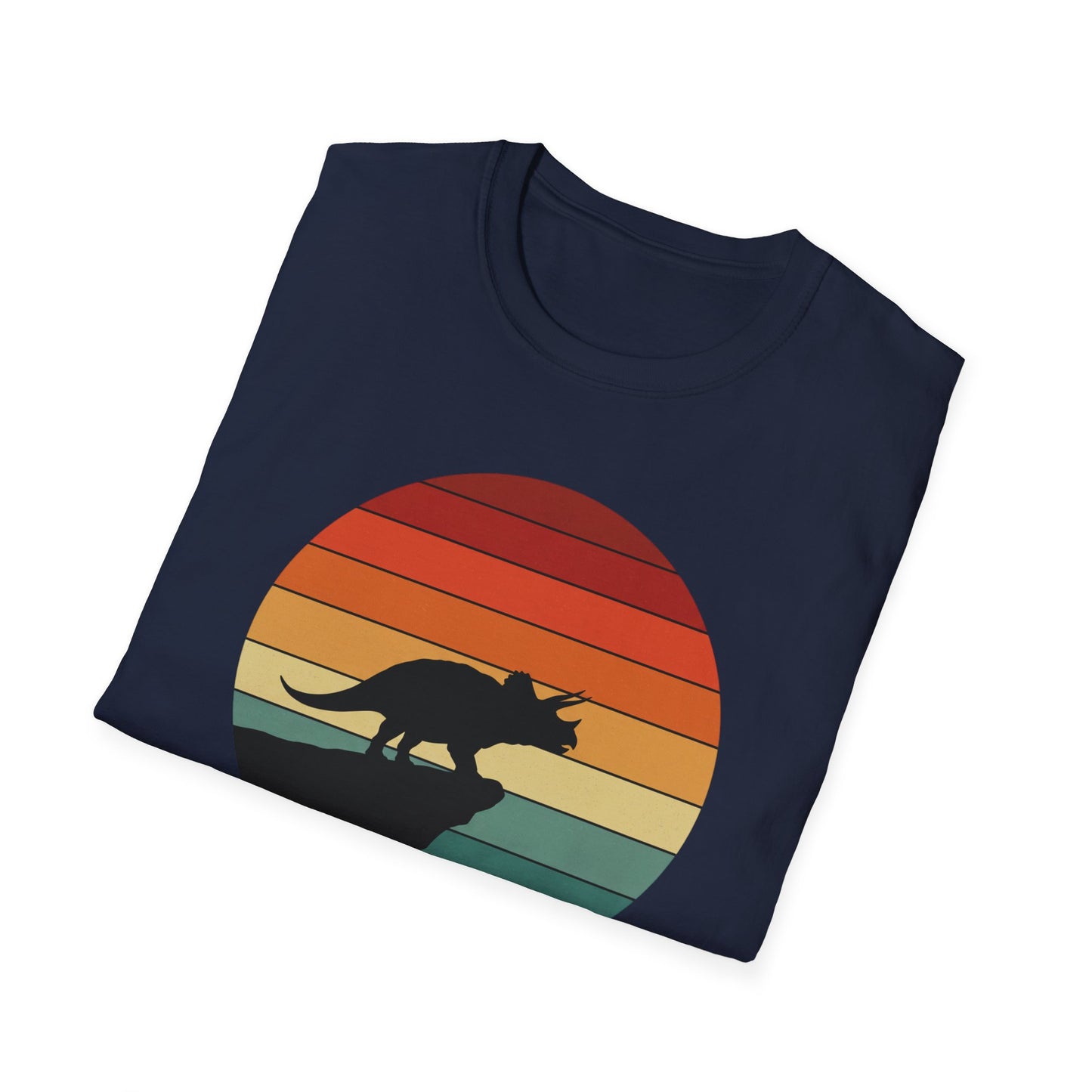 Retro Triceratops Sunset T-Shirt - Vintage Dino Graphic Tee - Unisex Softstyle Dinosaur Shirt - Nature and Prehistoric Lover Gift
