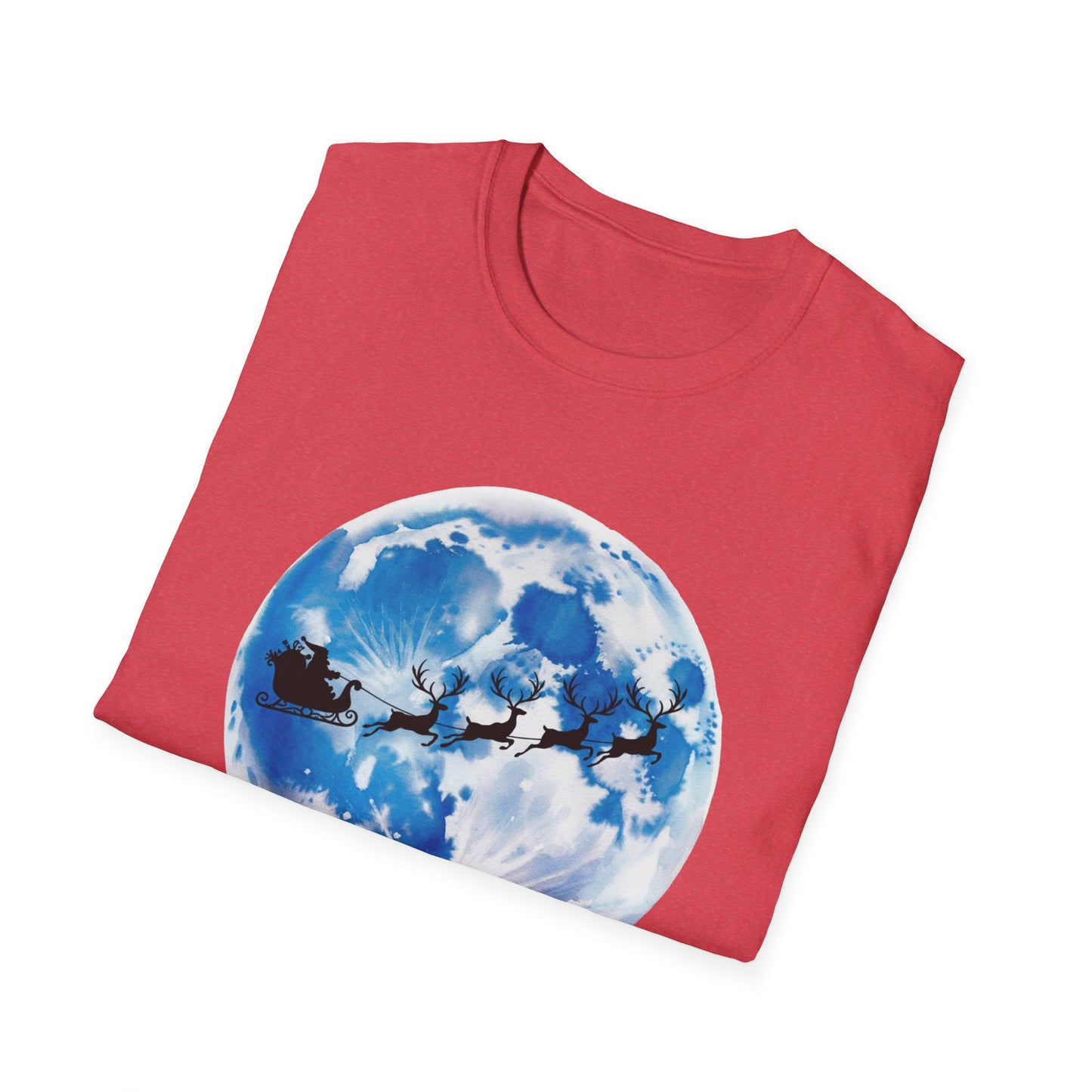 Santa Moon Christmas T-Shirt, Reindeer Sleigh Christmas Tee, Holiday Moonlight Xmas Shirt, Festive Christmas Graphic Tee, Winter Night Christmas Gift Tee
