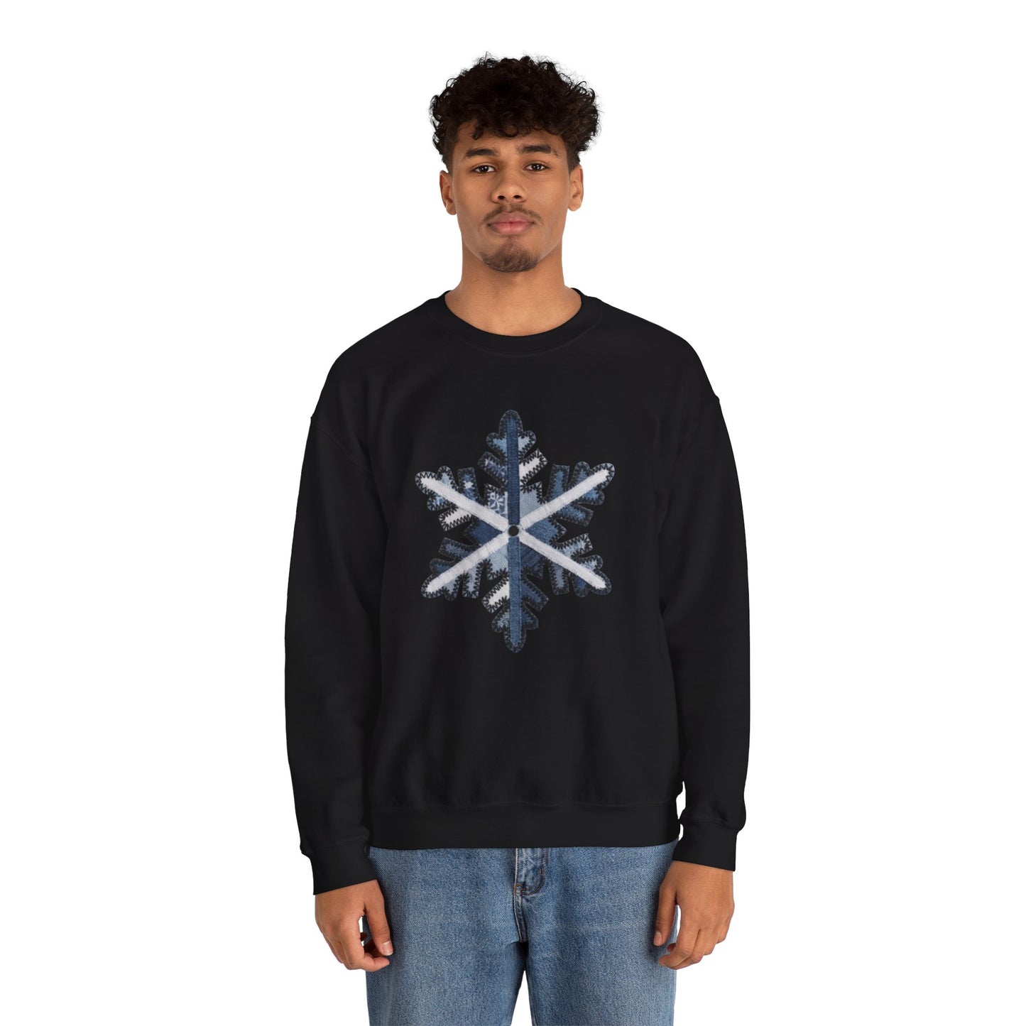 Faux Patchwork Snowflake Sweatshirt, Winter Snowflake Crewneck, Cozy Christmas Sweatshirt, Holiday Patchwork Sweater, Winter Gift