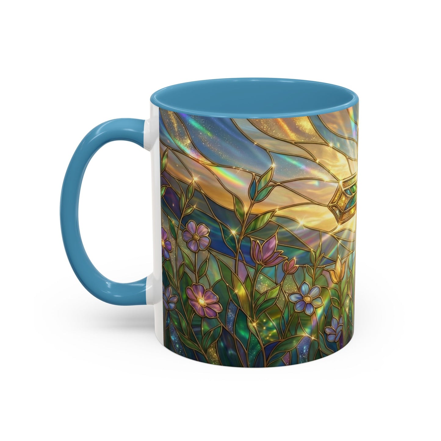 Stained Glass Cross Mug, Christian Coffee Cup With Floral Design, Faith Inspired Ceramic Mug, Religious Gift, 11oz 15oz