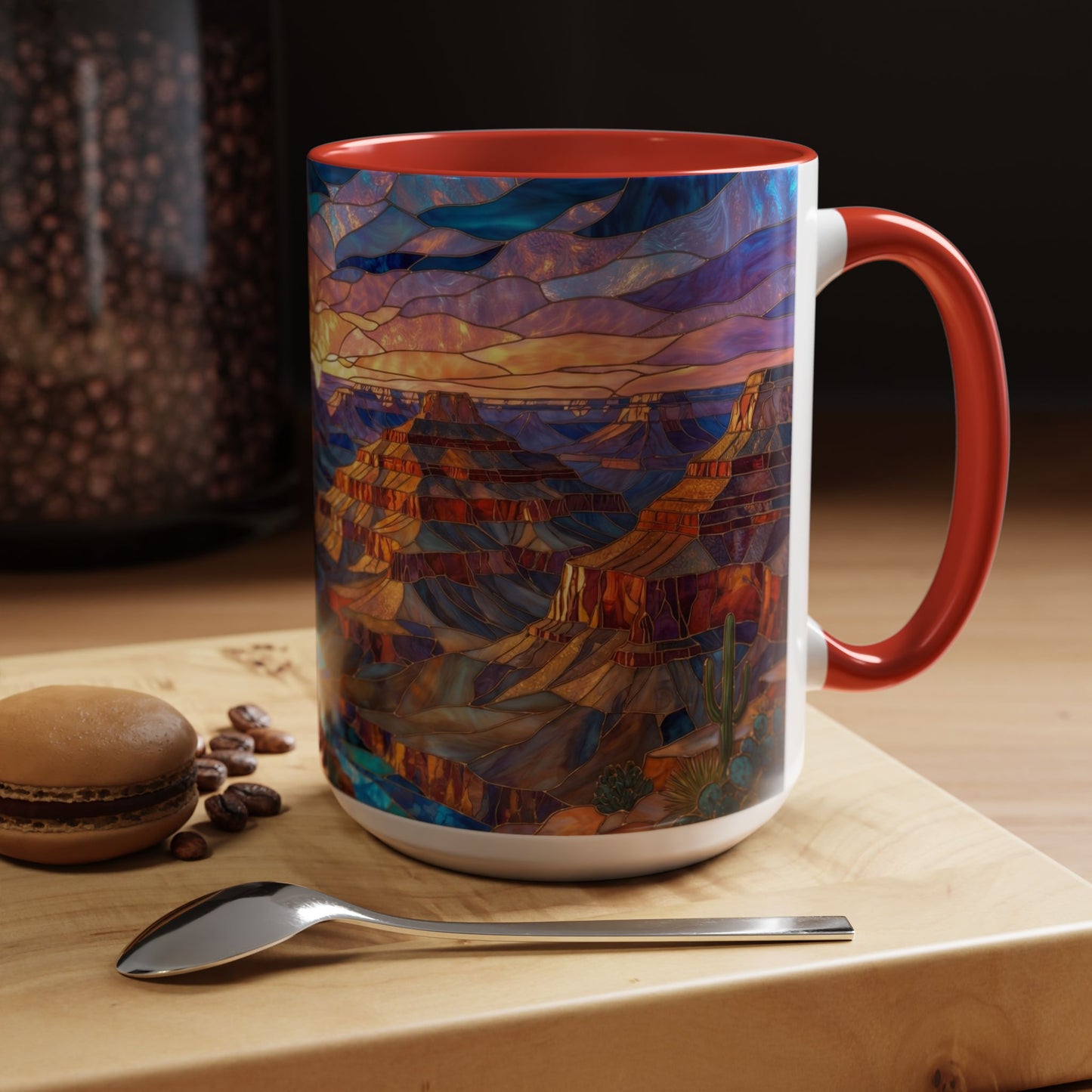 Stained Glass Grand Canyon Mug, Southwest Landscape Coffee Cup, Sunset Canyon Art Mug, Nature Gift For Hikers, Colorful Scenic Grand Canyon Illustration