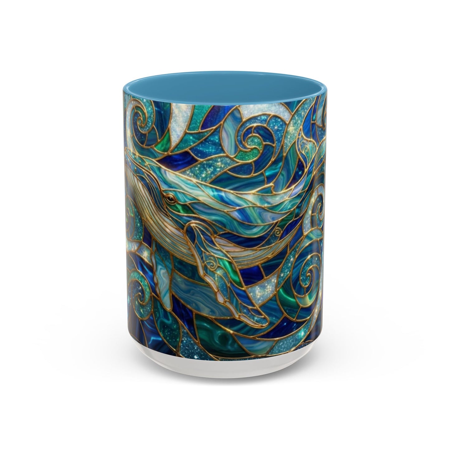 Stained Glass Whale Mug, Ocean Art Coffee Cup, Blue Sea Life Design, Nautical Gift For Ocean Lovers, Colorful Stained Glass Whale Cup