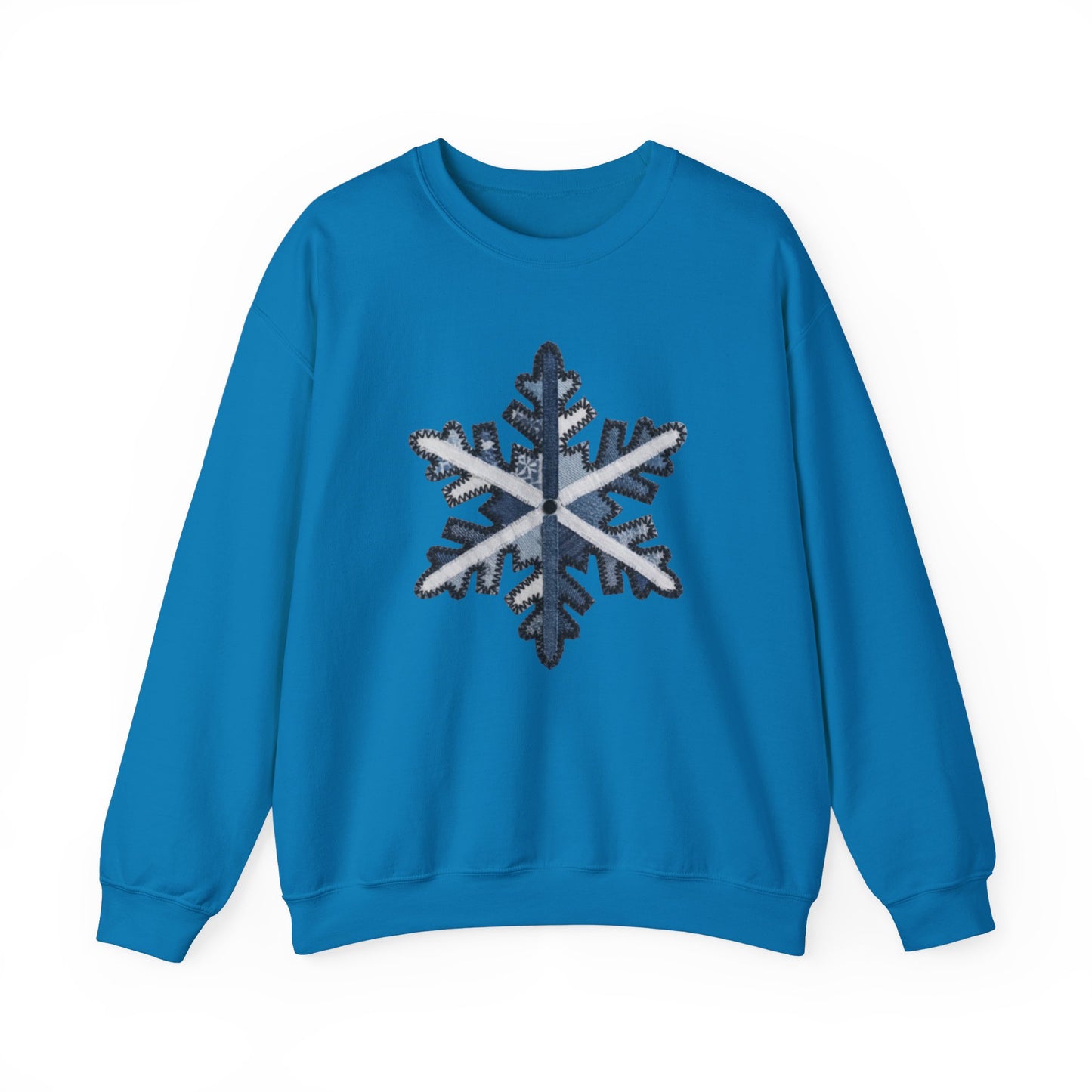 Faux Patchwork Snowflake Sweatshirt, Winter Snowflake Crewneck, Cozy Christmas Sweatshirt, Holiday Patchwork Sweater, Winter Gift