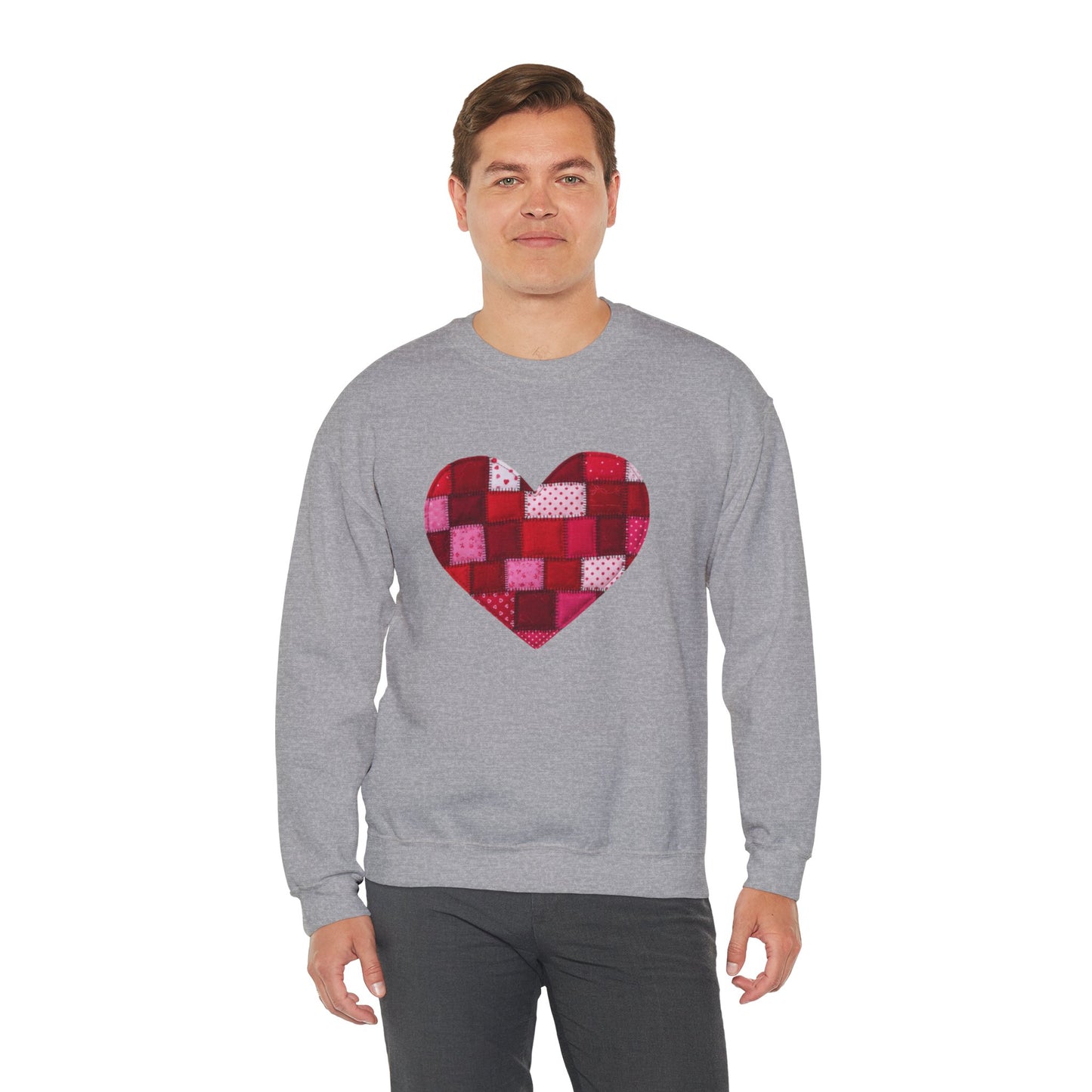 Faux Patchwork Heart Sweatshirt, Quilted Look Heart Pullover, Cozy Valentine Crewneck, Handmade Style Sweatshirt, Love Heart Shirt, Valentine Gift