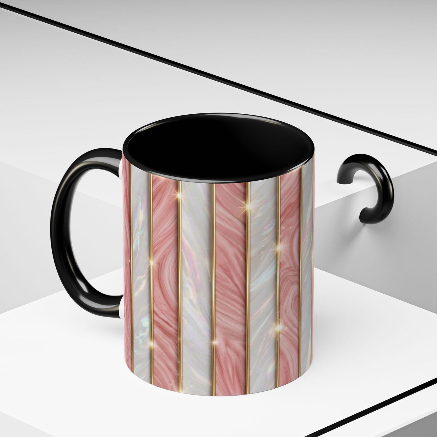 Pink Marble Coffee Mug, Gold Stripe Faux Agate Cup, Glam Desk Accessory, Elegant Tea Mug, Luxury Gift for Her, Chic Office Desk Decor