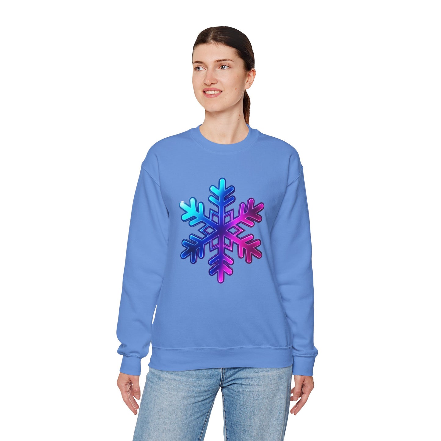 Blue Pink Gradient Snowflake Sweatshirt, Winter Aesthetic Pullover, Cozy Christmas Crewneck, Festive Holiday Sweater Gift for Her or Him