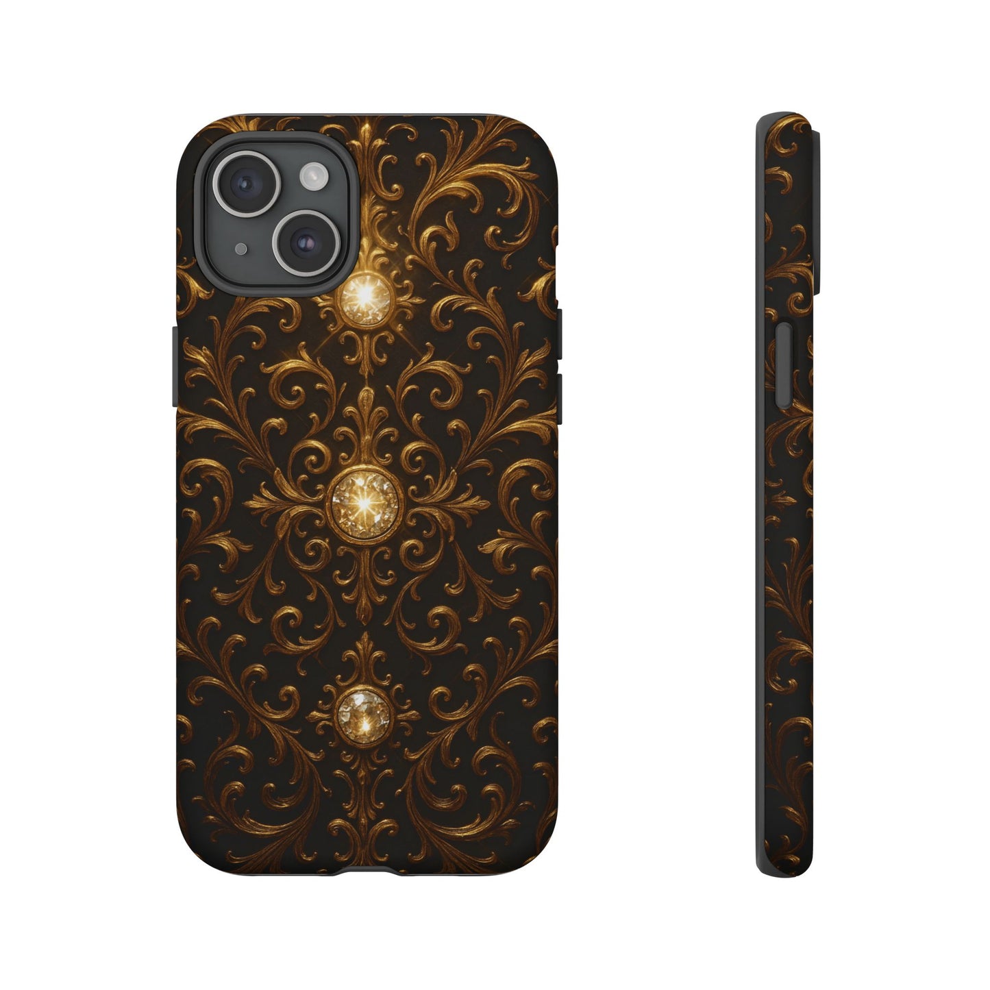 Baroque iPhone Case – Elegant Gold Floral Scroll Design for iPhone 16, 15, 14, 13, Pro Max & More