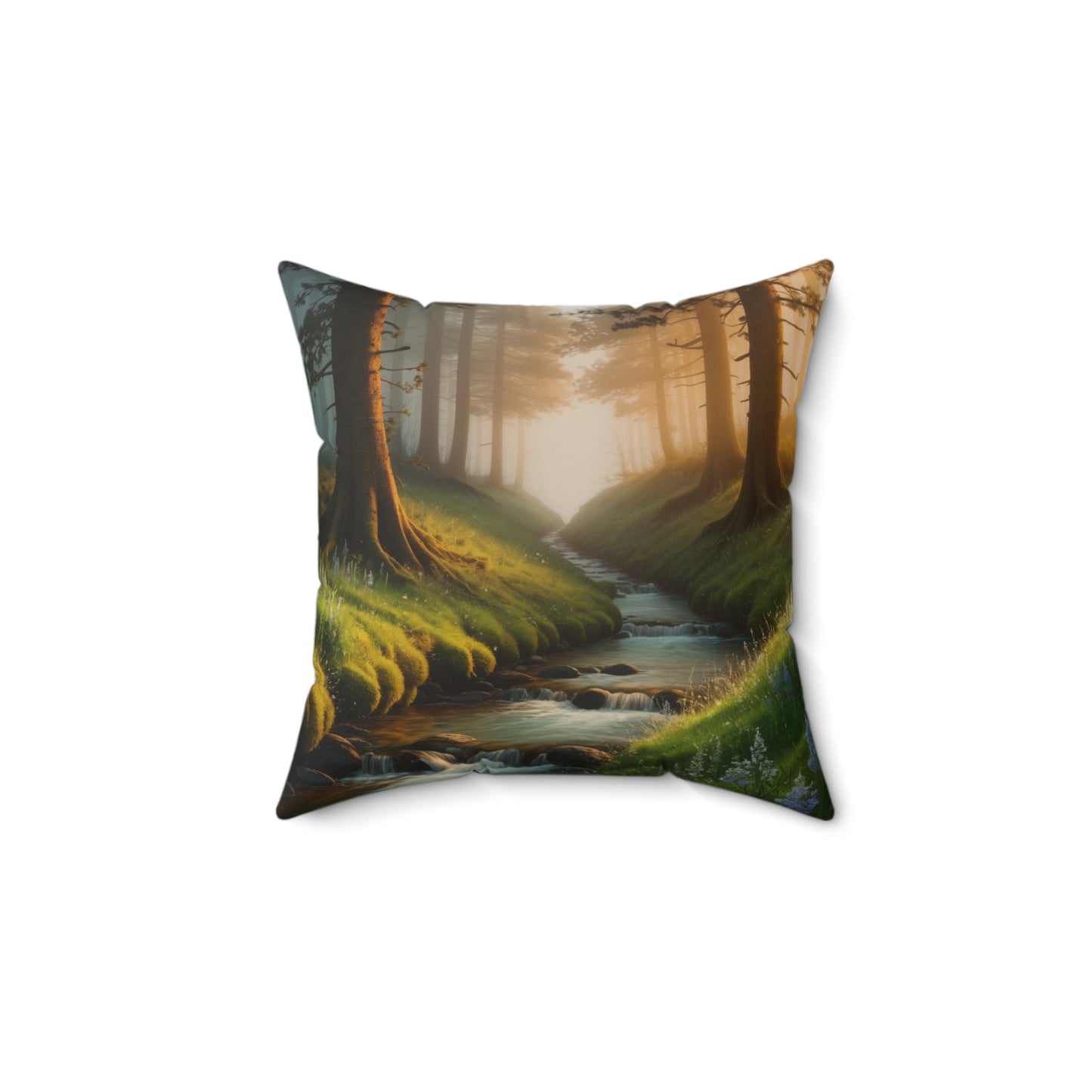 Serene Forest Stream Design Nature Decor Forest Stream Throw Pillow