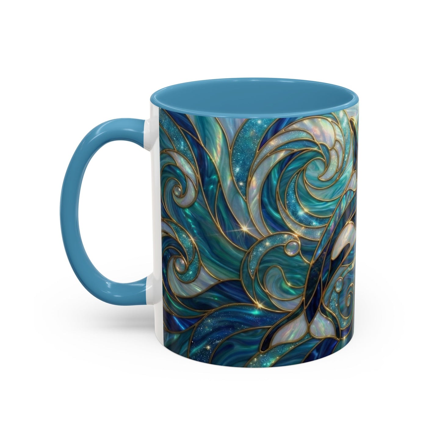 Orca Whale Coffee Mug, Ocean Art Mug, Stained Glass Whale Design, Marine Life Gift, Ceramic Coffee Cup, 11oz 15oz Waves Mug, Coastal Decor