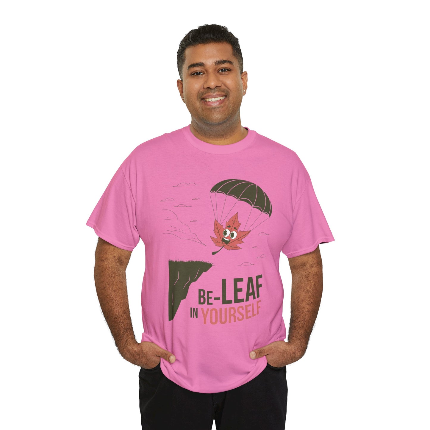 Be-Leaf In Yourself Maple Leaf Parachute T-Shirt | Funny Motivational Nature Graphic Tee | Self-Love Fall Autumn Shirt | Outdoorsy Gift