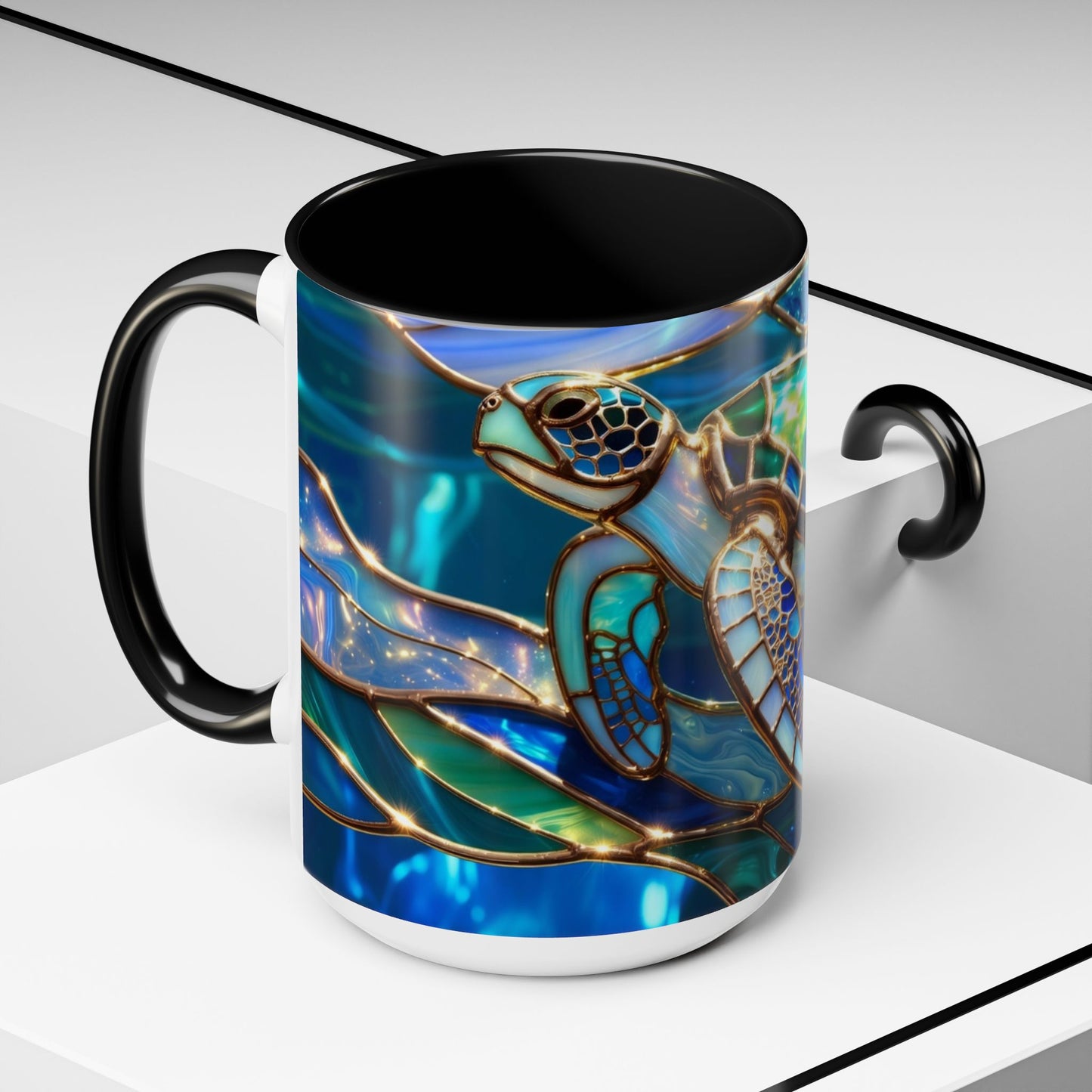 Stained Glass Sea Turtle Mug, Ocean Turtle Coffee Cup, Coastal Beach Mug Gift, Marine Life Art Cup, Sea Lover Gift, Ocean Wildlife Mug