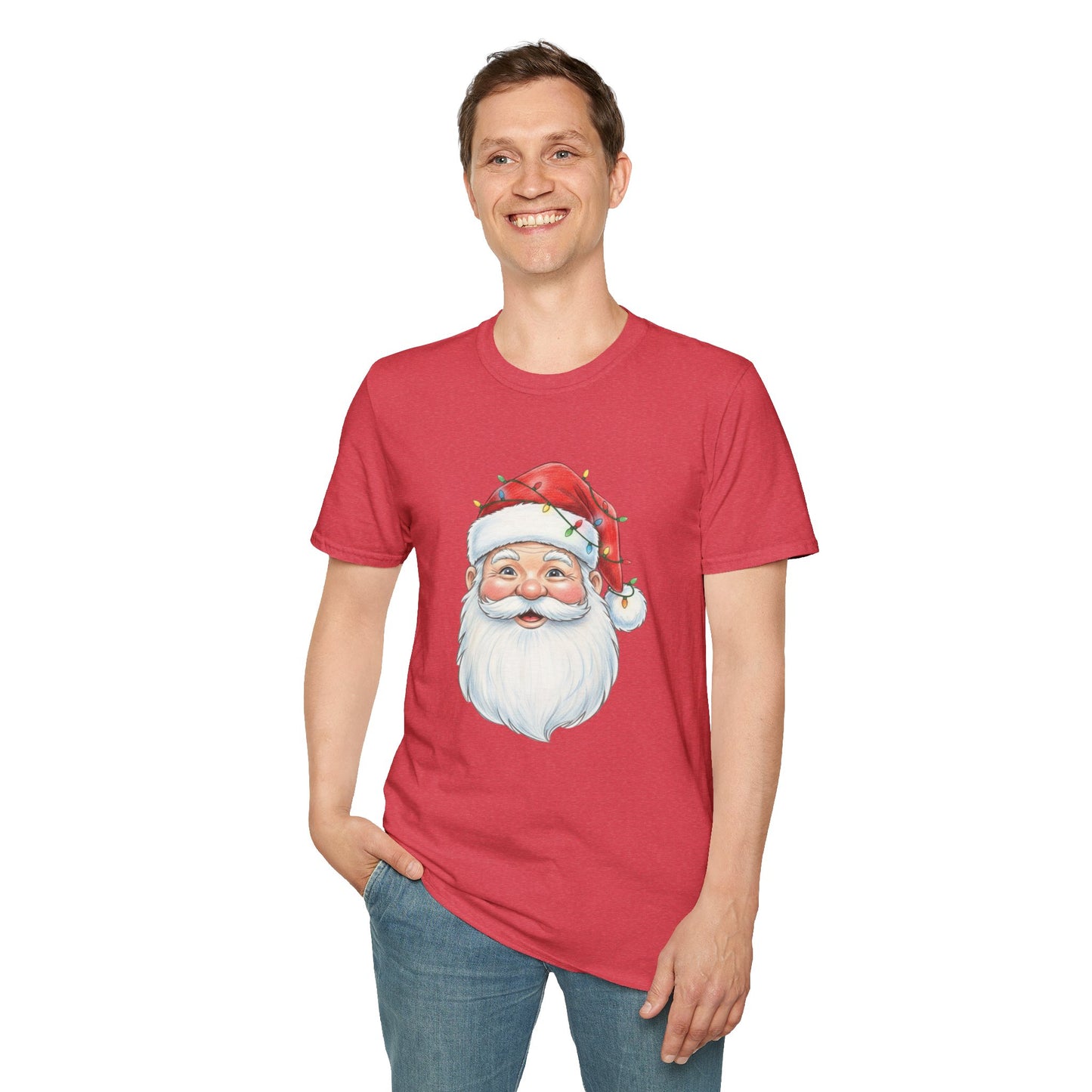 Santa Face Christmas Shirt, Vintage Santa T-Shirt, Santa With Christmas Lights Tee, Cute Christmas Graphic Tee, Holiday Santa Claus Shirt