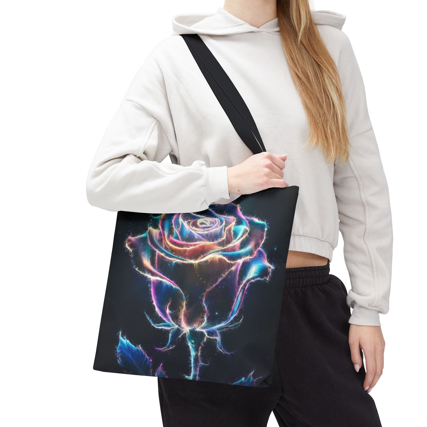 Neon Rose Tote Bag • Electric Floral Art Tote • Neon Glow Rose Canvas Carry-All • Vibrant Statement Floral Tote • Gift for Art Lovers
