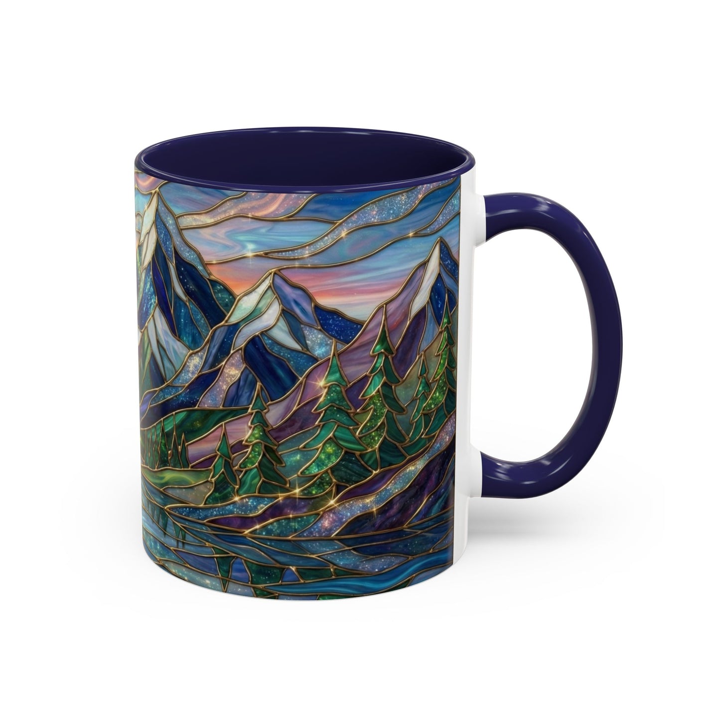 Stained Glass Mountain Mug, Sunset Mountain Landscape Coffee Cup, Nature Ceramic Mug With Forest And River, 11oz 15oz Gift