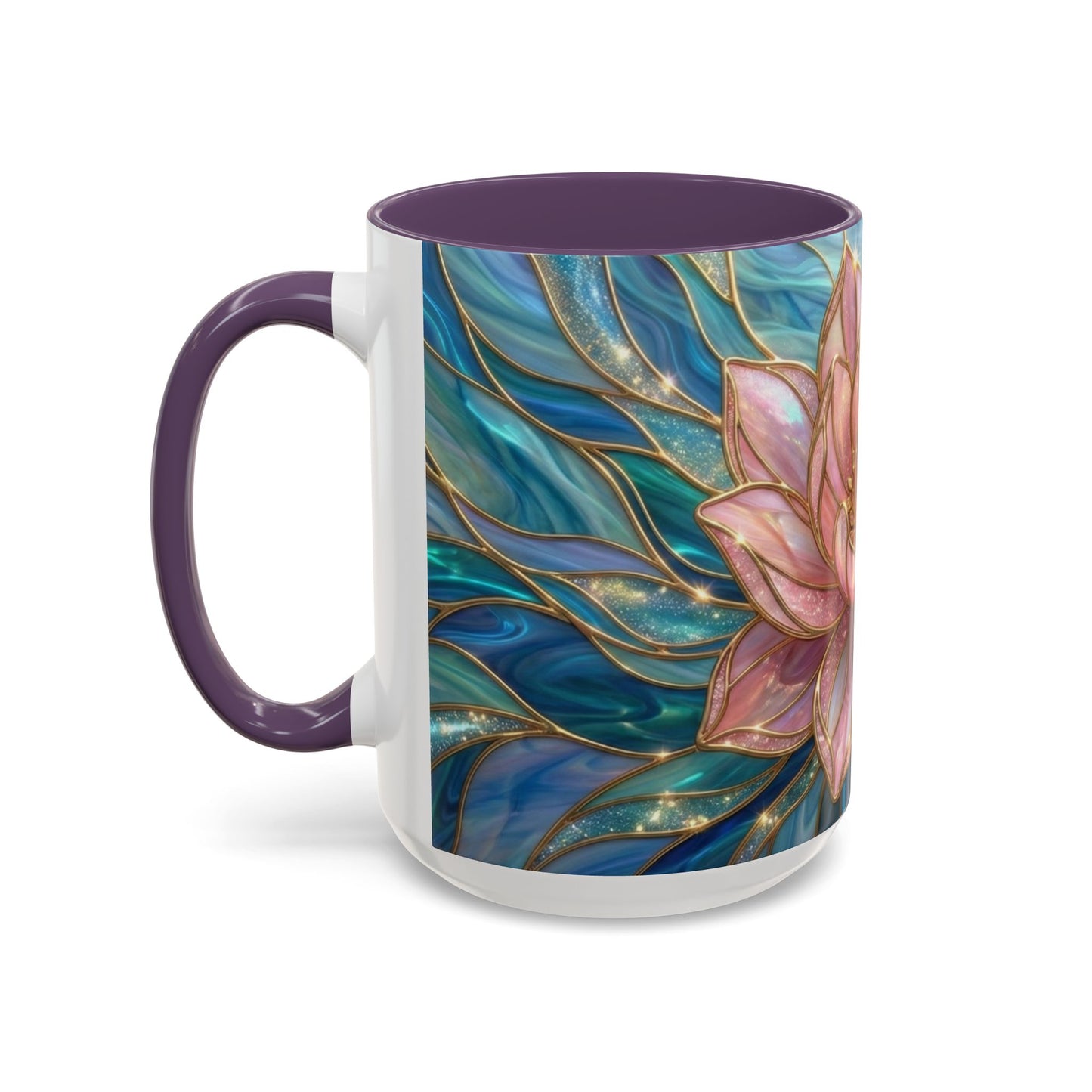 Pink Lotus Flower Mug, Stained Glass Style Coffee Cup, Spiritual Zen Gift For Women, Yoga Lover Tea Mug, Meditation Boho Floral Drinkware