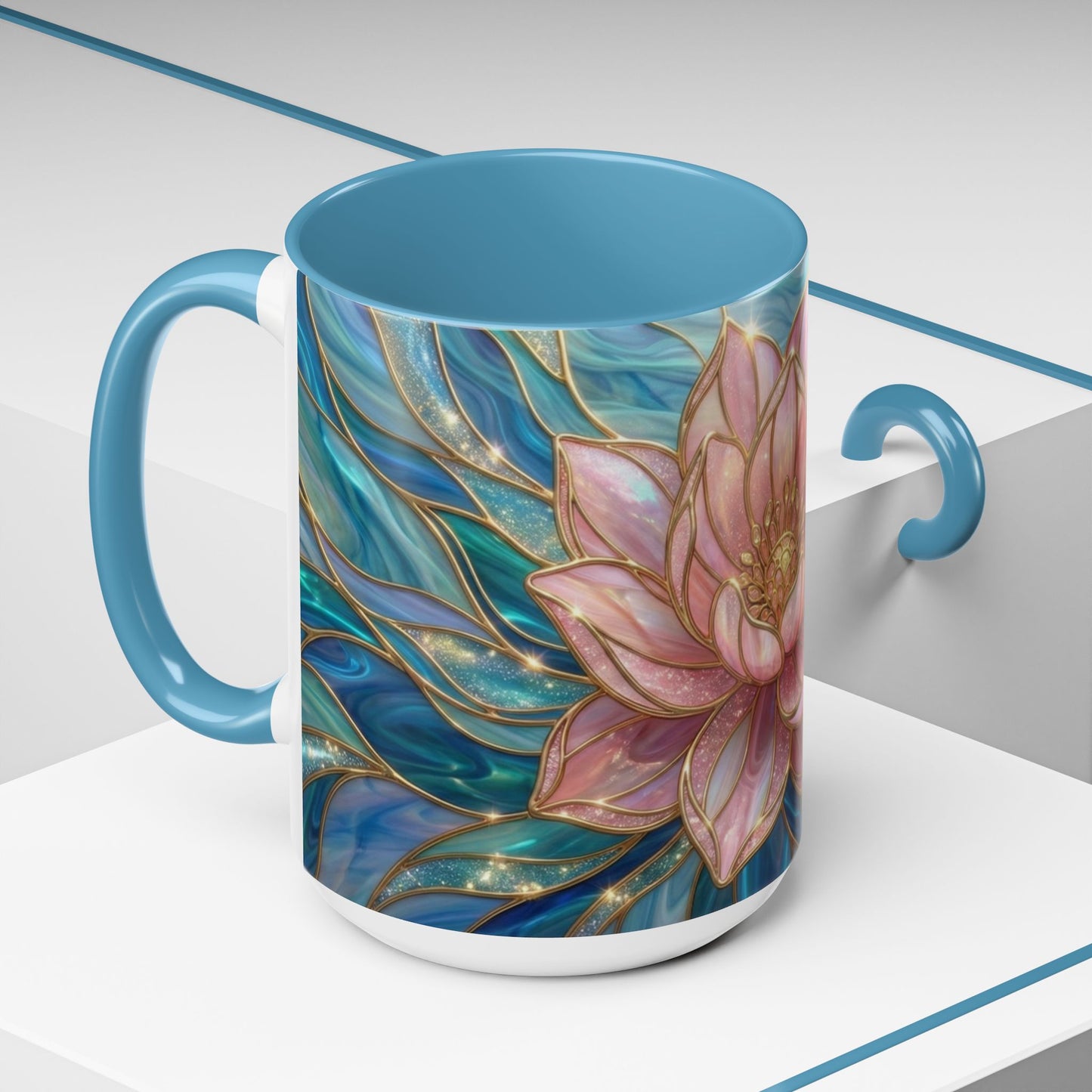 Pink Lotus Flower Mug, Stained Glass Style Coffee Cup, Spiritual Zen Gift For Women, Yoga Lover Tea Mug, Meditation Boho Floral Drinkware