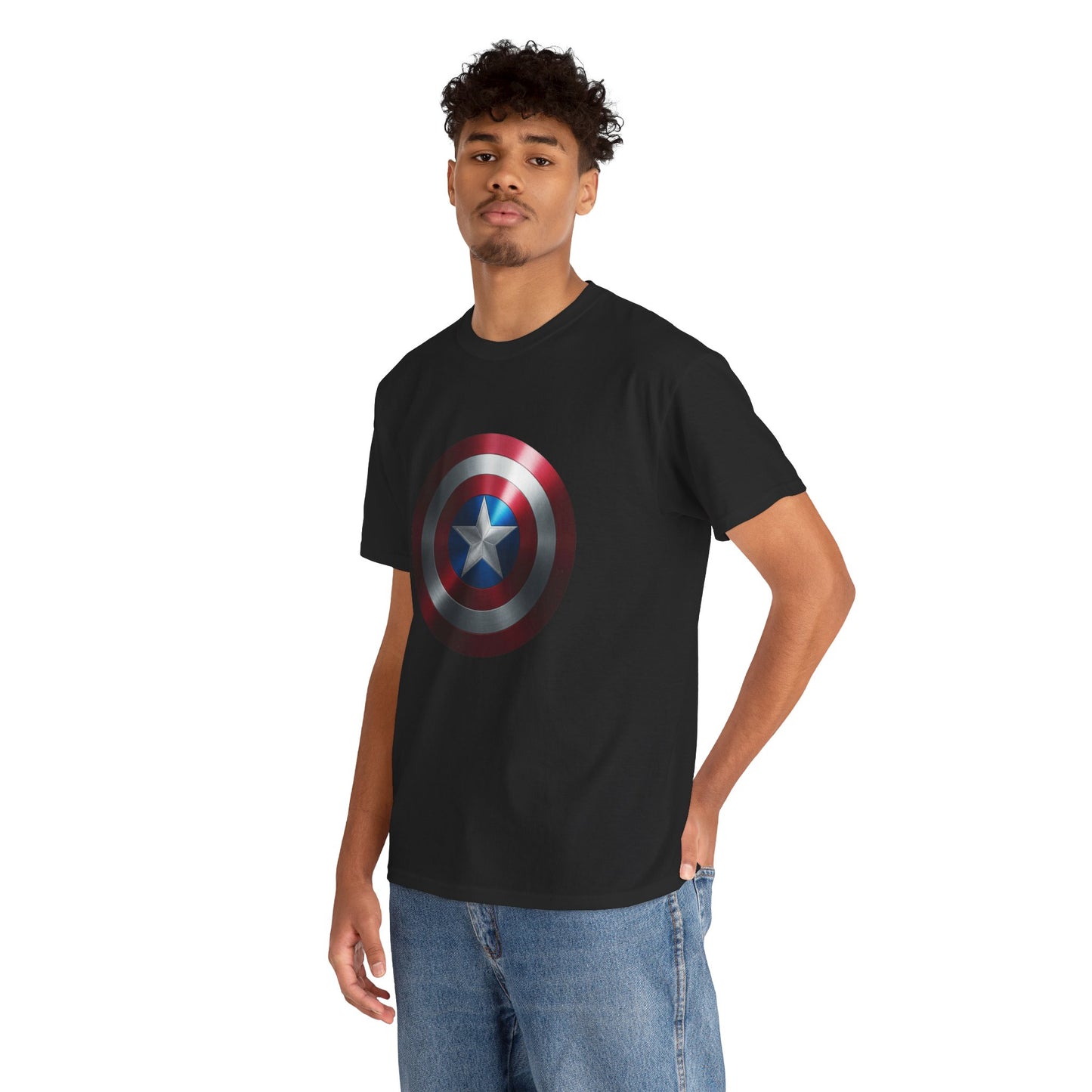 Patriotic Hero Shield Shirt – Star Emblem Graphic Tee – Super Soldier Gift – Comic Inspired Unisex Shirt – Cosplay Convention Top
