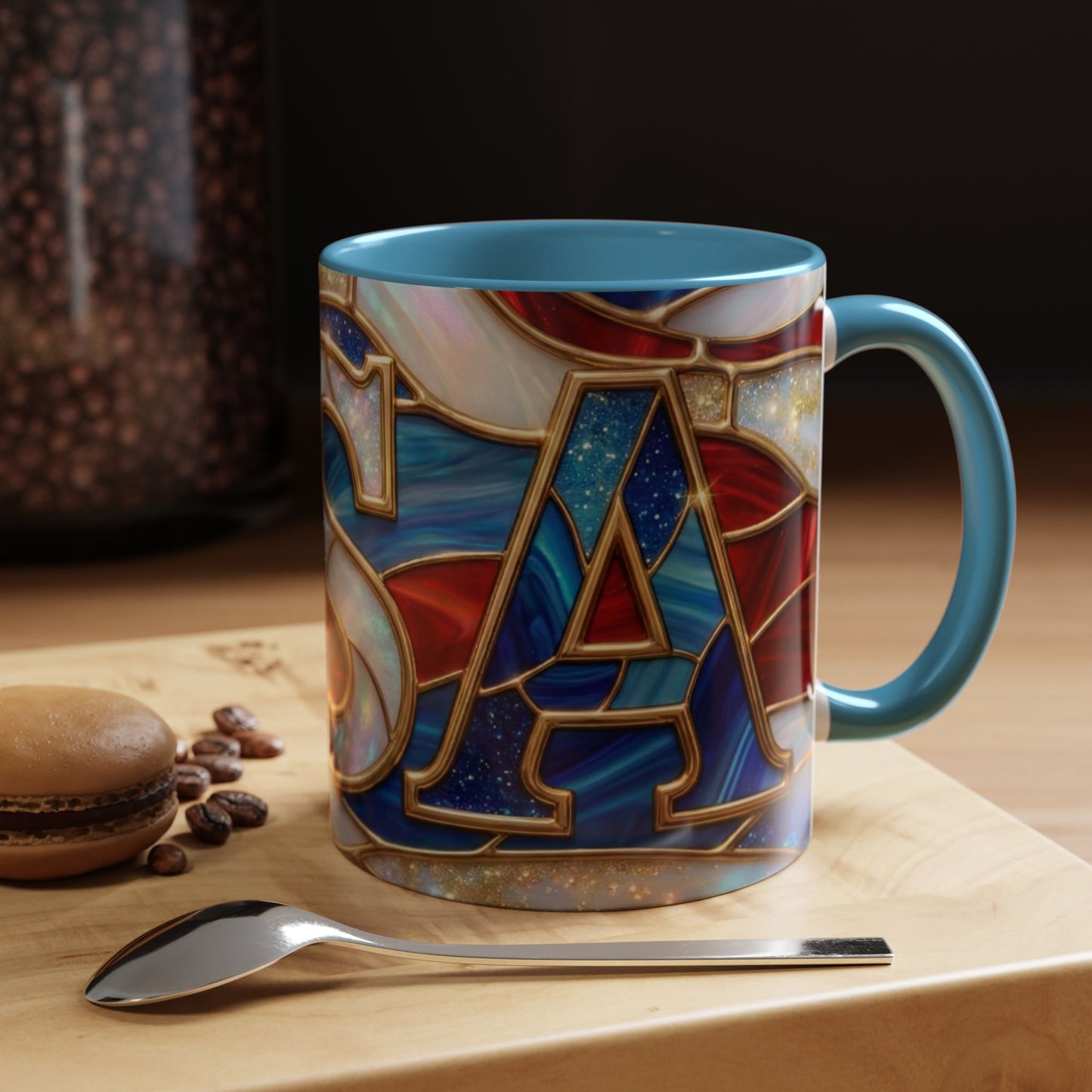 USA Patriotic Coffee Mug, Stained Glass USA Mug, Red White Blue Ceramic Mug, American Flag Style Mug, 11oz 15oz Mug