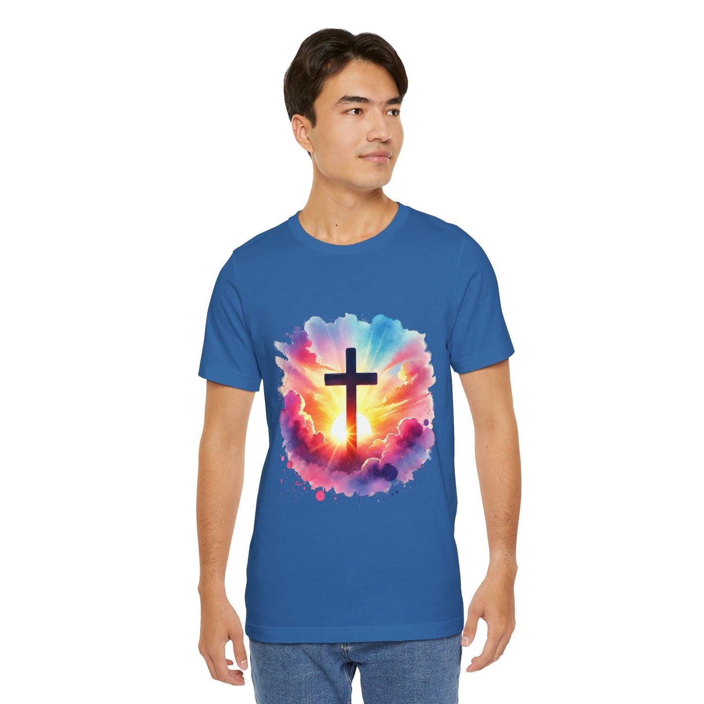 Faith Cross Sunburst Christian Tee | Inspirational Christian T-Shirt | Colorful Sunrise Cross Shirt | Faith Gifts for Women Men