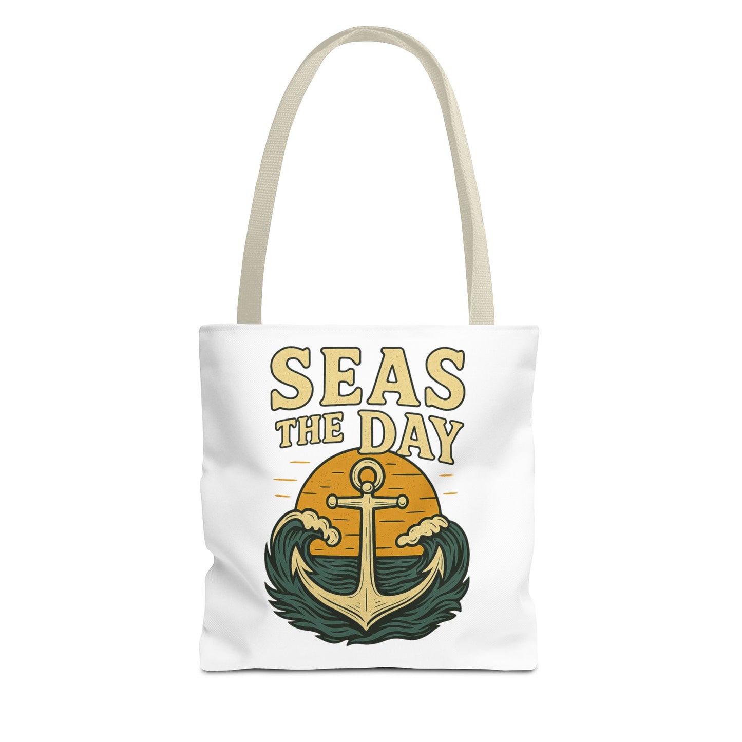 "Seas the Day" Nautical Tote Bag – Funny Beach Quote Canvas Bag with Anchor | Coastal Gift Idea for Summer, Travel, or Daily Use