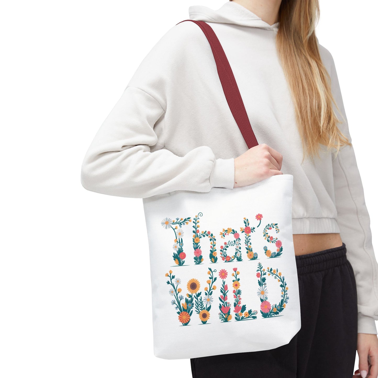 That’s Wild Floral Tote Bag – Cute Boho Canvas Bag With Colorful Flower Lettering, Eco Reusable Shopping Tote, Nature Lover Gift For Everyday Style