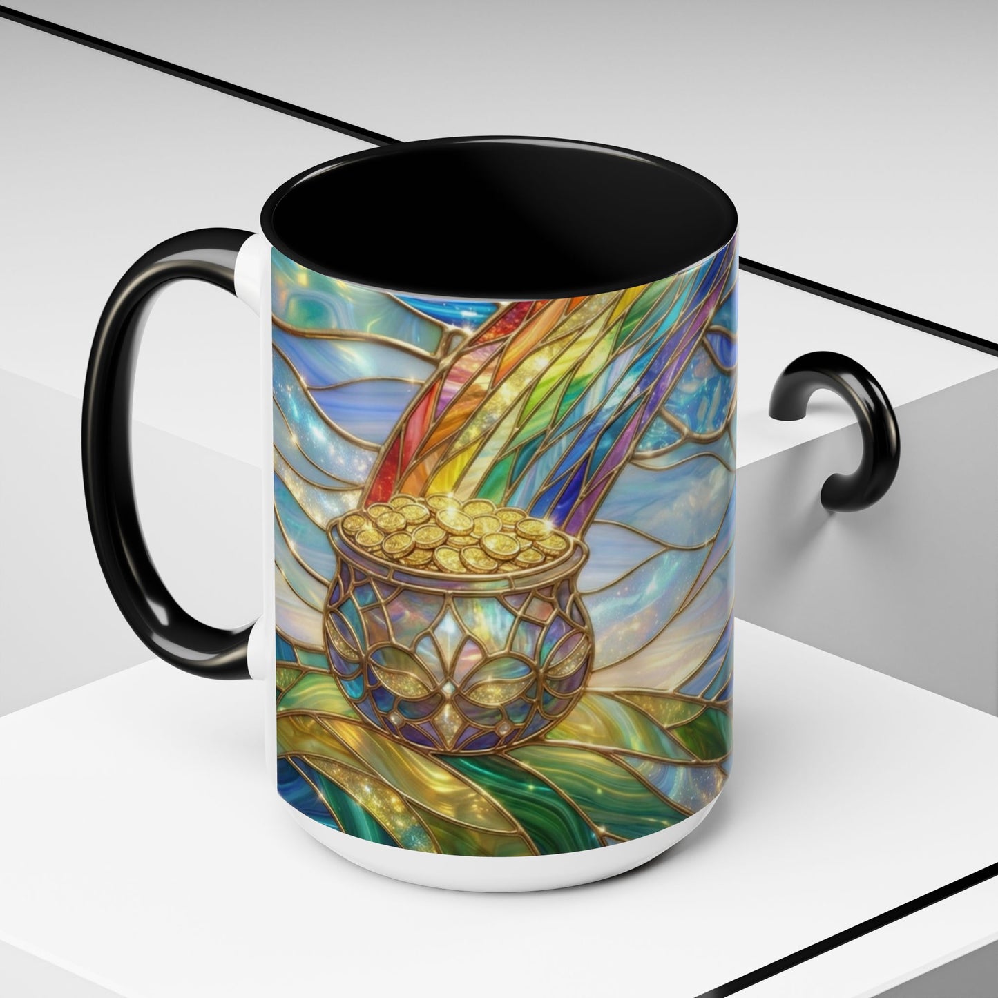 Stained Glass Rainbow Mug, Pot Of Gold Coffee Cup, St Patricks Day Gift, Magical Fantasy Tea Cup, Lucky Irish Leprechaun, Colorful Art