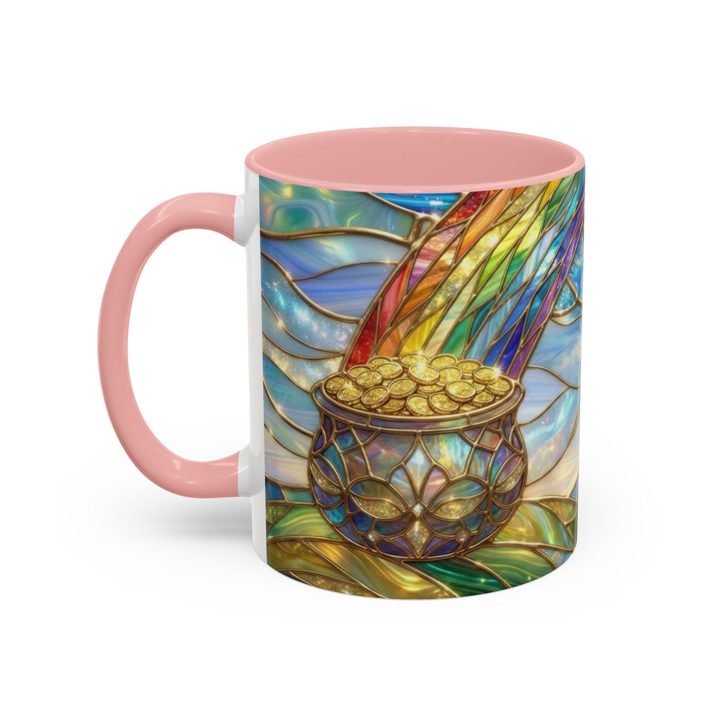 Stained Glass Rainbow Mug, Pot Of Gold Coffee Cup, St Patricks Day Gift, Magical Fantasy Tea Cup, Lucky Irish Leprechaun, Colorful Art