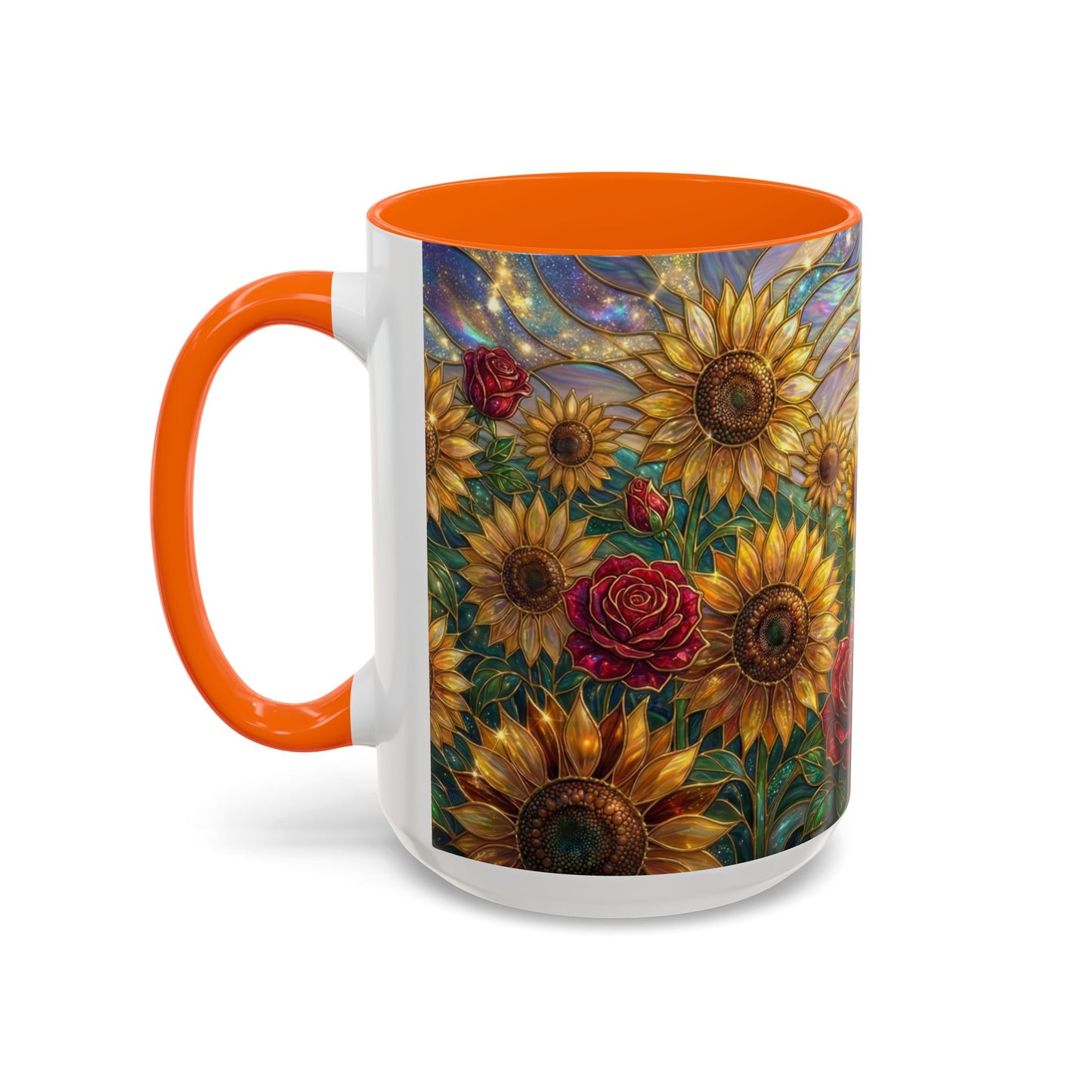 Personalized Stained Glass Sunflower Mug, Custom Red Rose Floral Coffee Cup, Celestial Night Sky Botanical Teacup, Gift For Flower Lover
