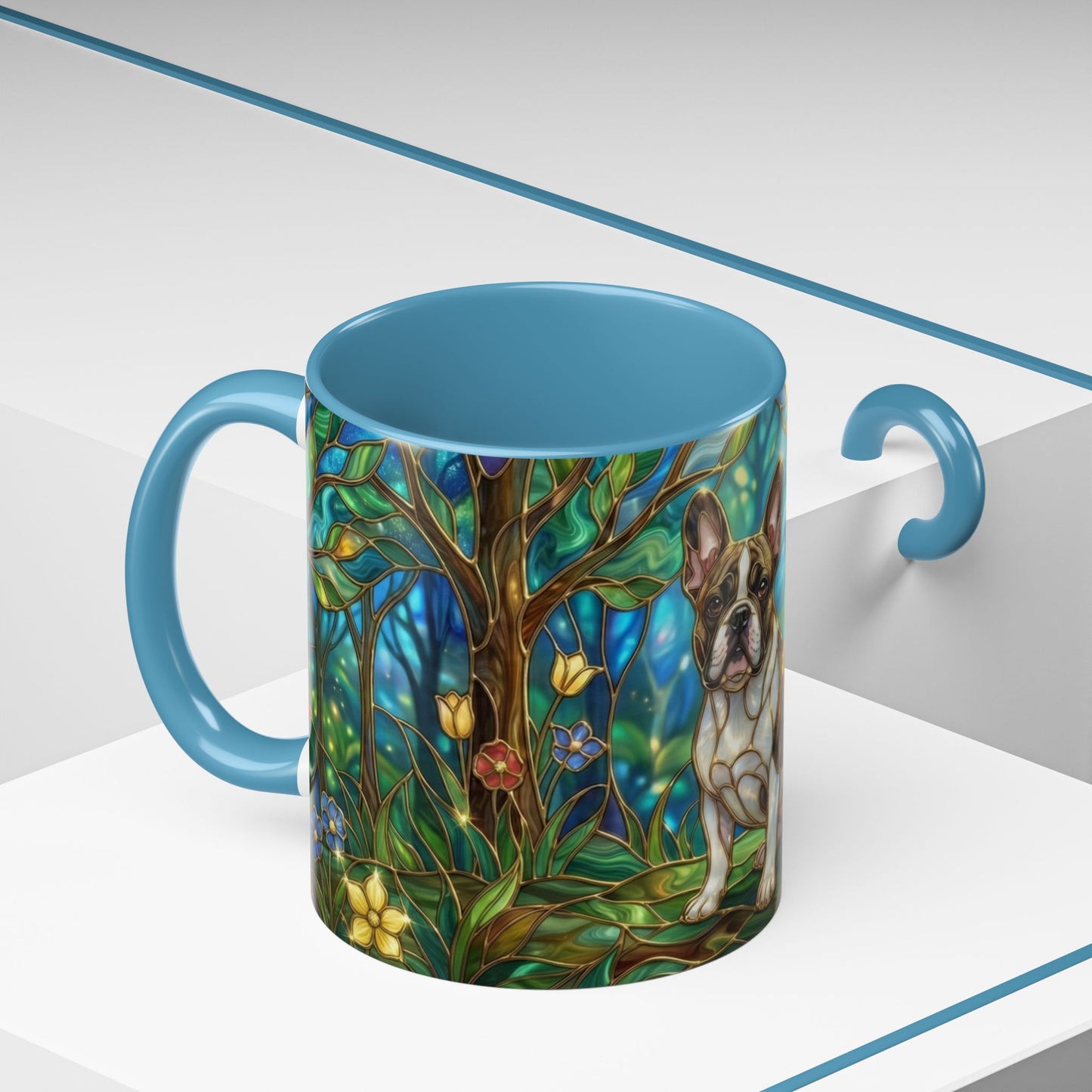 Stained Glass French Bulldog Mug, Frenchie Coffee Mug, Colorful French Bulldog Art Cup, Dog Mom Gift, Pet Lover Mug, Unique Frenchie Gift