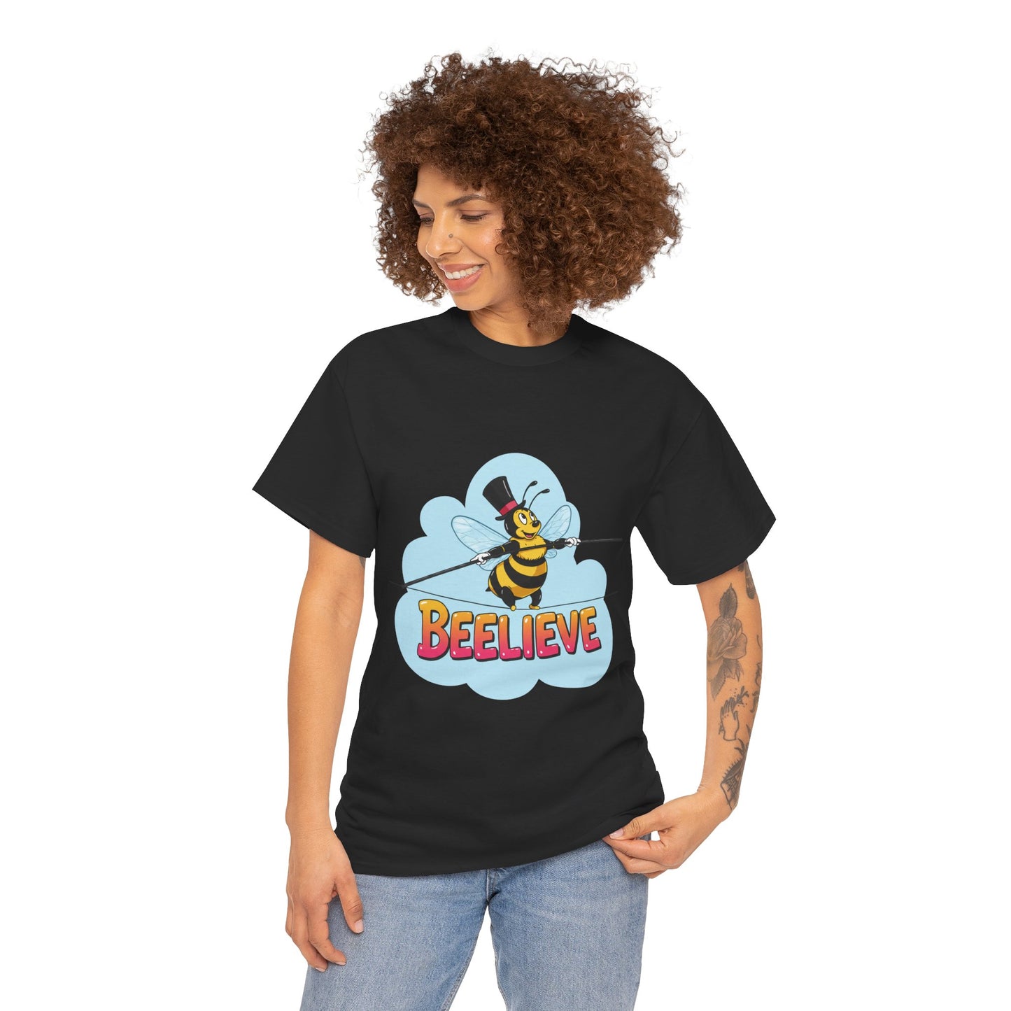 “Beelieve” Bee Pun T‑Shirt | Cute Bee Graphic Tee | Inspirational Pun Shirt | Funny Nature Lover Gift | Bee Belief Positive Vibes Tee
