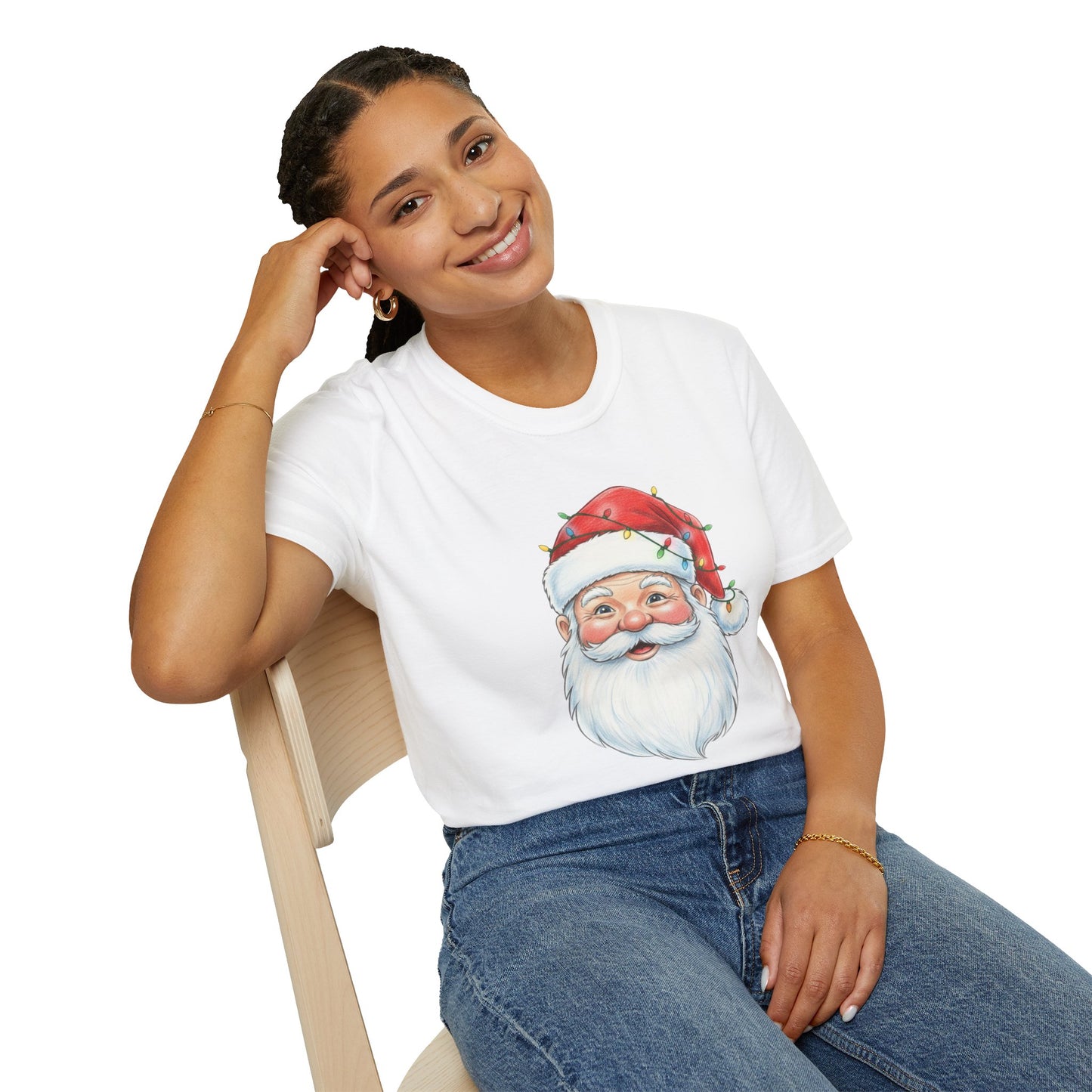 Santa Face Christmas Shirt, Vintage Santa T-Shirt, Santa With Christmas Lights Tee, Cute Christmas Graphic Tee, Holiday Santa Claus Shirt