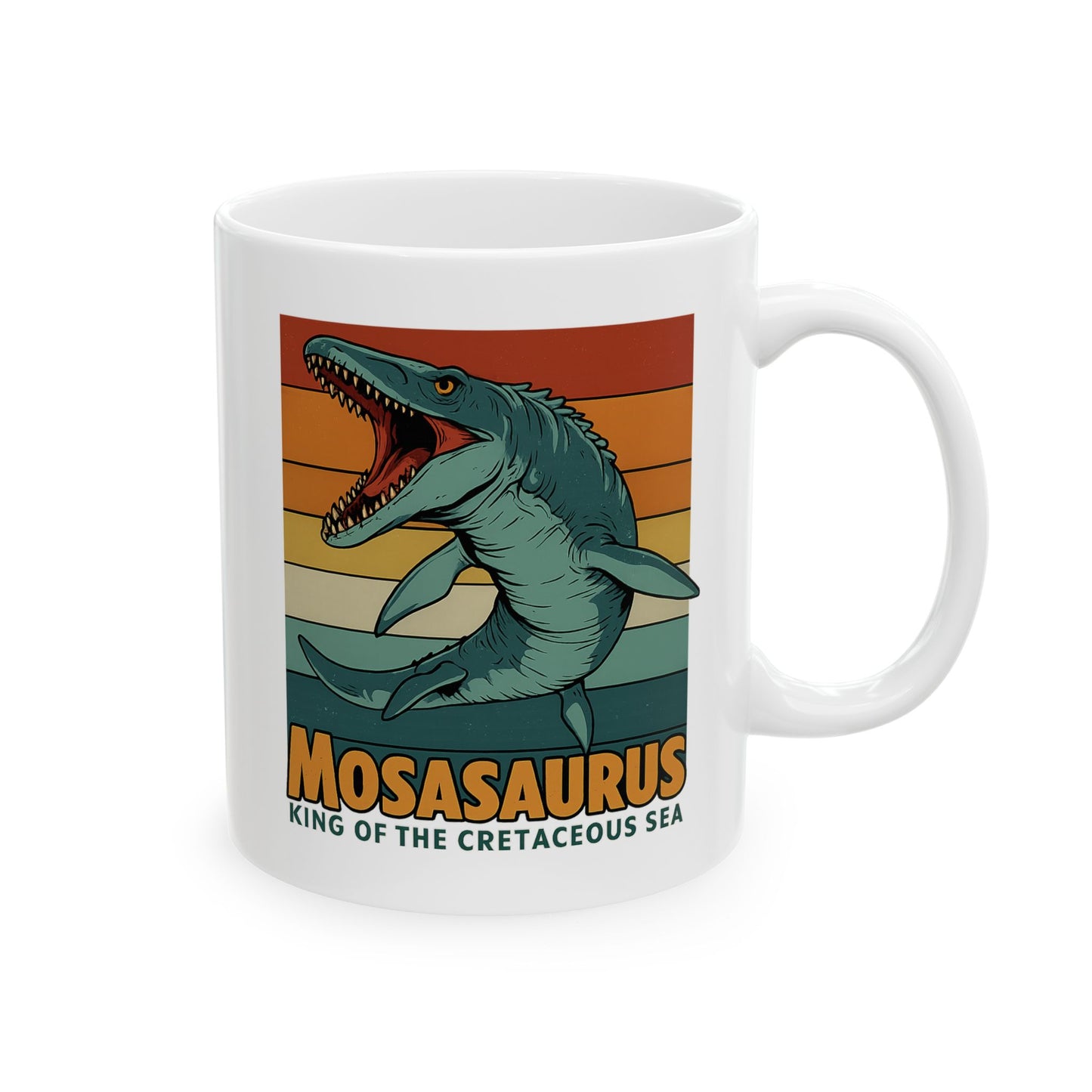 Retro Mosasaurus Mug - Ocean Beast Ceramic Coffee Cup 11oz/15oz | Jurassic Sea Monster Gift for Dinosaur Lovers Marine Mug