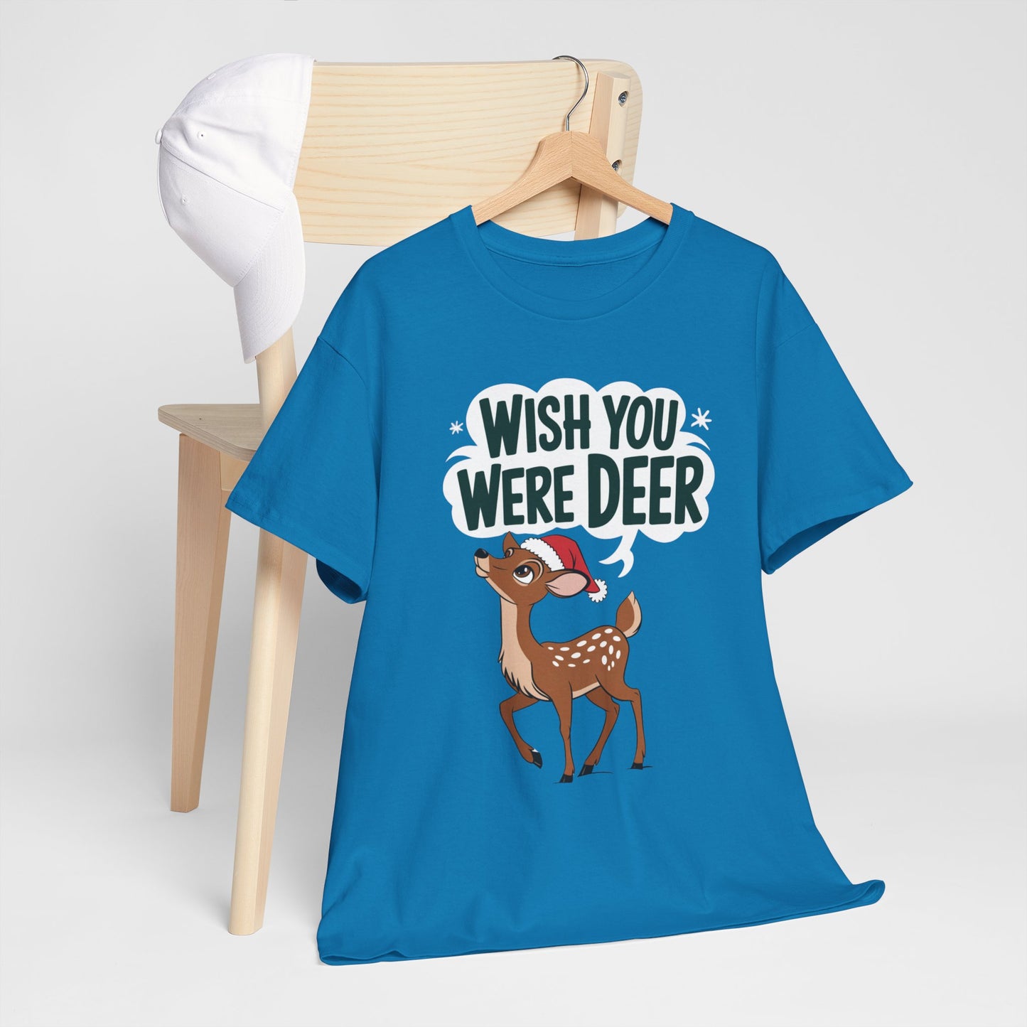 Wish You Were Deer Funny Christmas T-Shirt, Cute Reindeer Holiday Tee, Pun Christmas Shirt, Festive Santa Hat Deer Graphic Tee Gift
