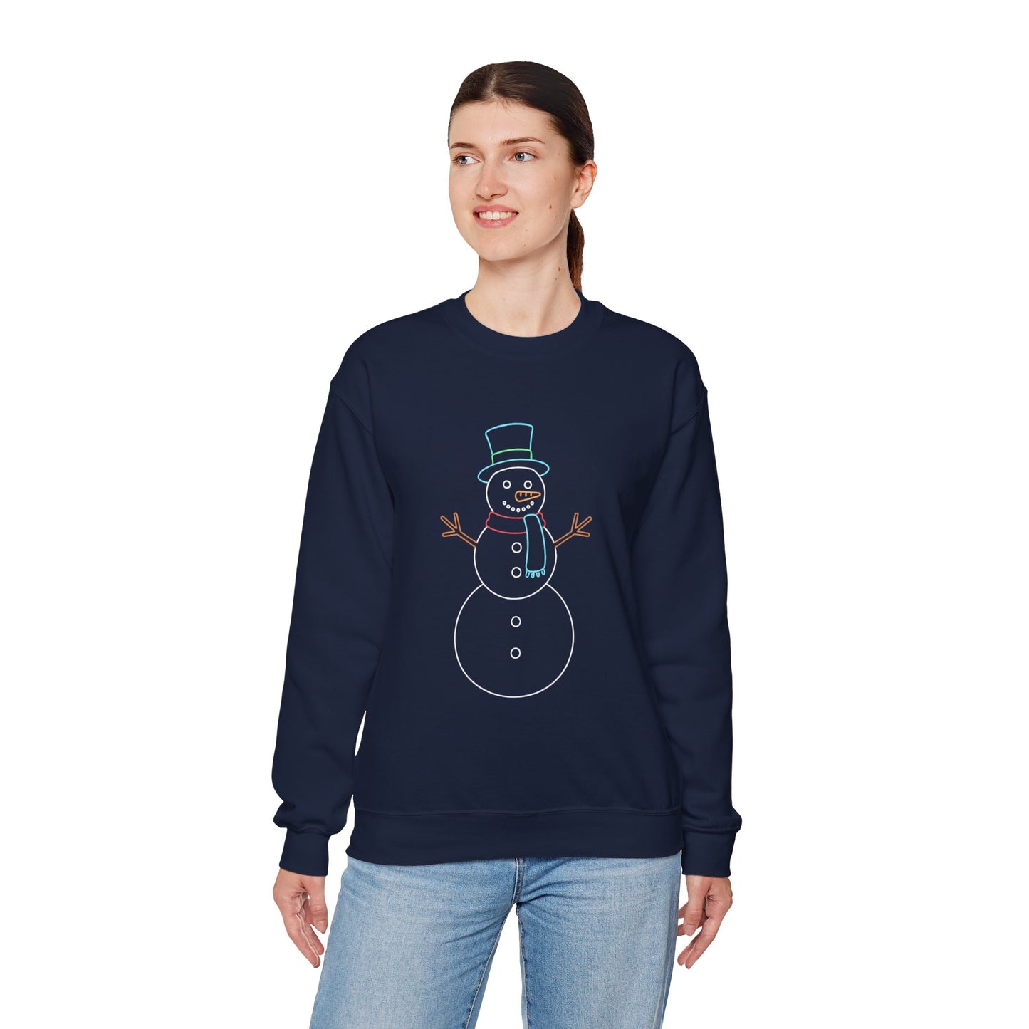 Snowman Sweatshirt, Black Snowman Crewneck, Holiday Winter Sweatshirt Unisex, Cute Snowman Gift for Her Him, Cozy Winter Fashion