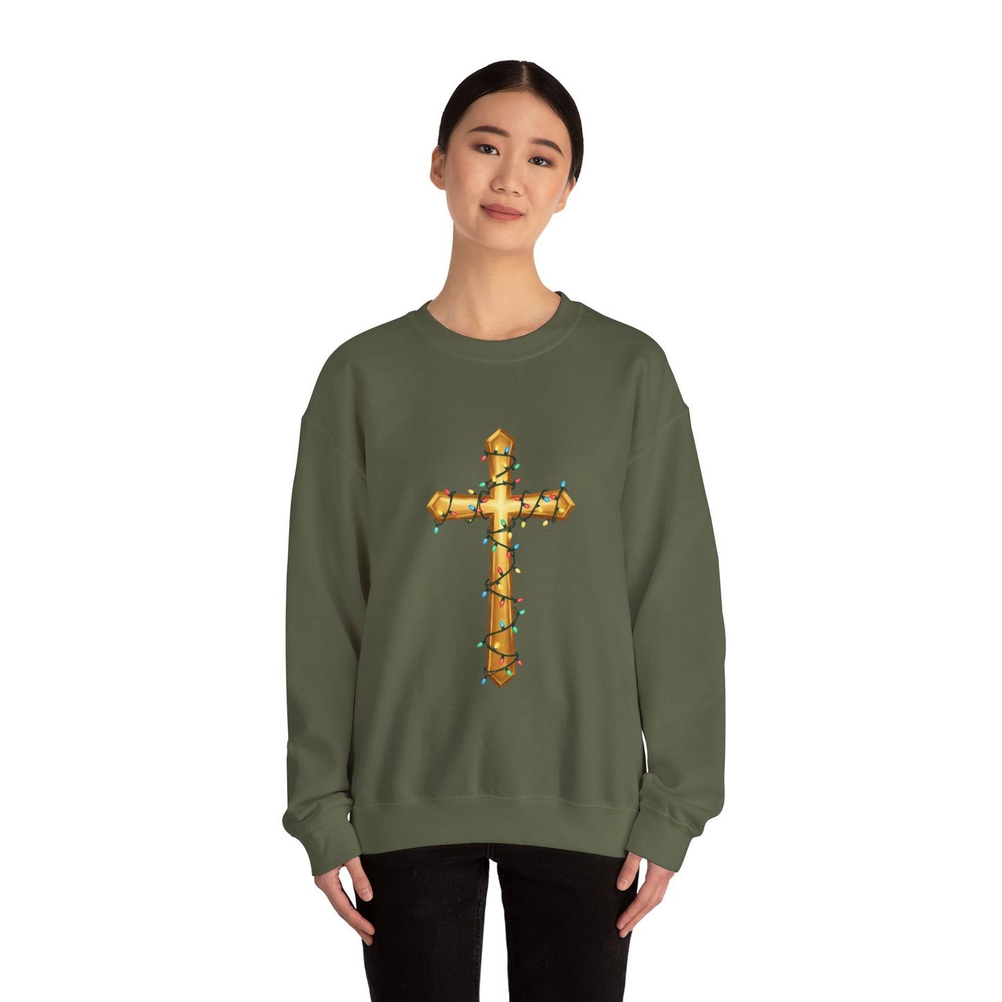 Christmas Cross Lights Sweatshirt, Christian Christmas Sweatshirt, Religious Holiday Cross Sweater, Jesus Christmas Gift, Faith