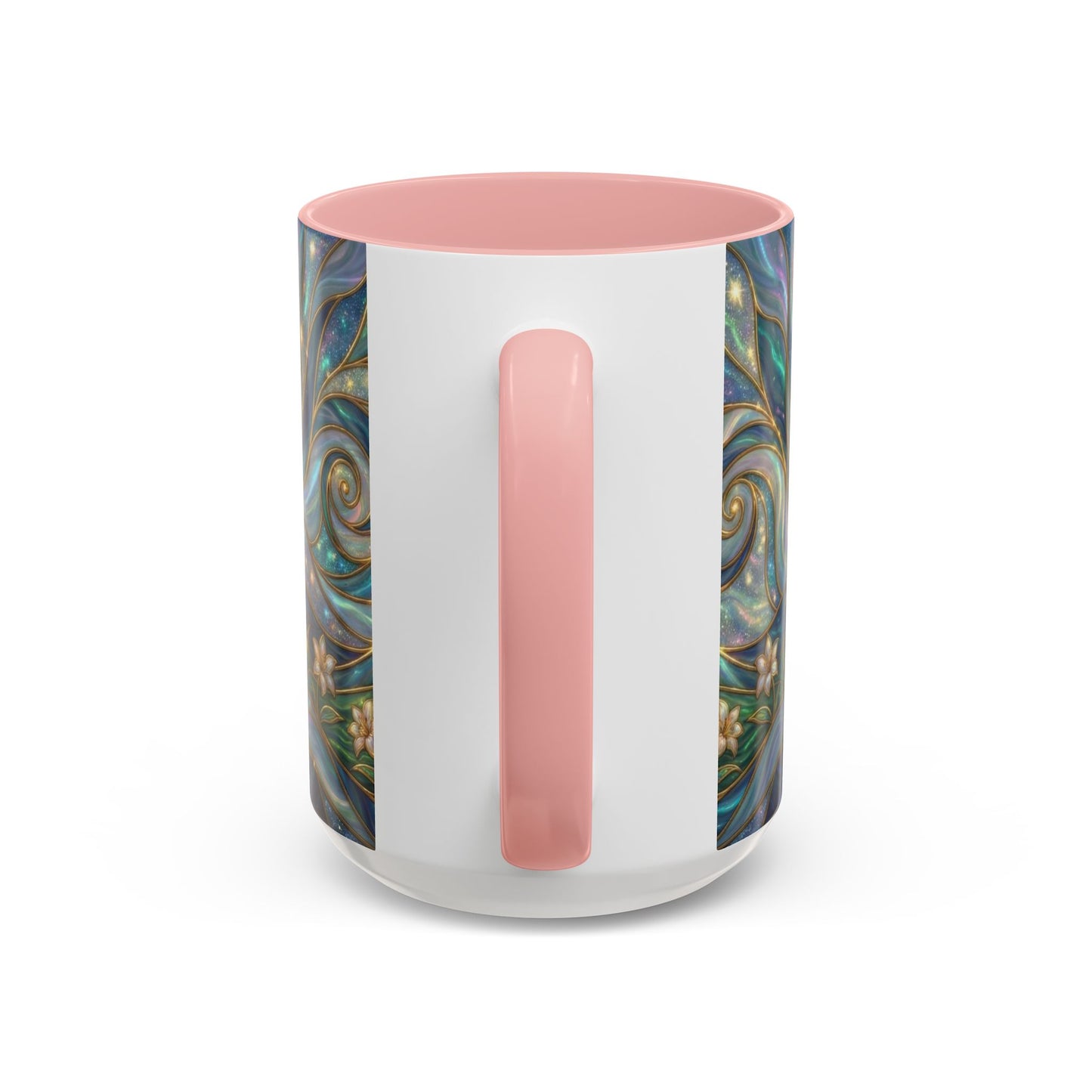 Stained Glass Cross Mug, Christian Coffee Cup, Religious Easter Gift, Celestial Faith Mug, Spiritual Sunrise Cup, Dove Lily Print Mug