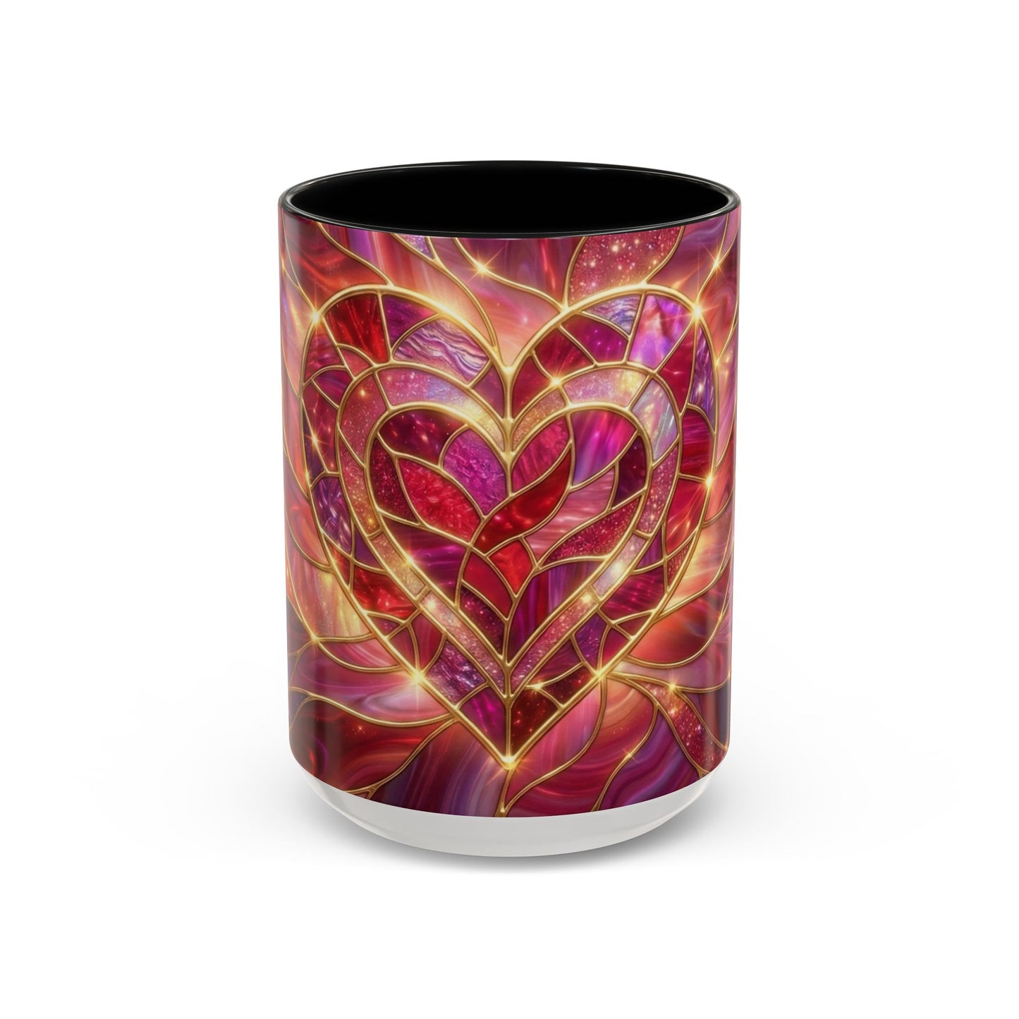Stained Glass Heart Mug, Valentine Coffee Mug, Romantic Love Mug, Pink Red Ceramic Cup, Gift For Her, Anniversary Gift Mug